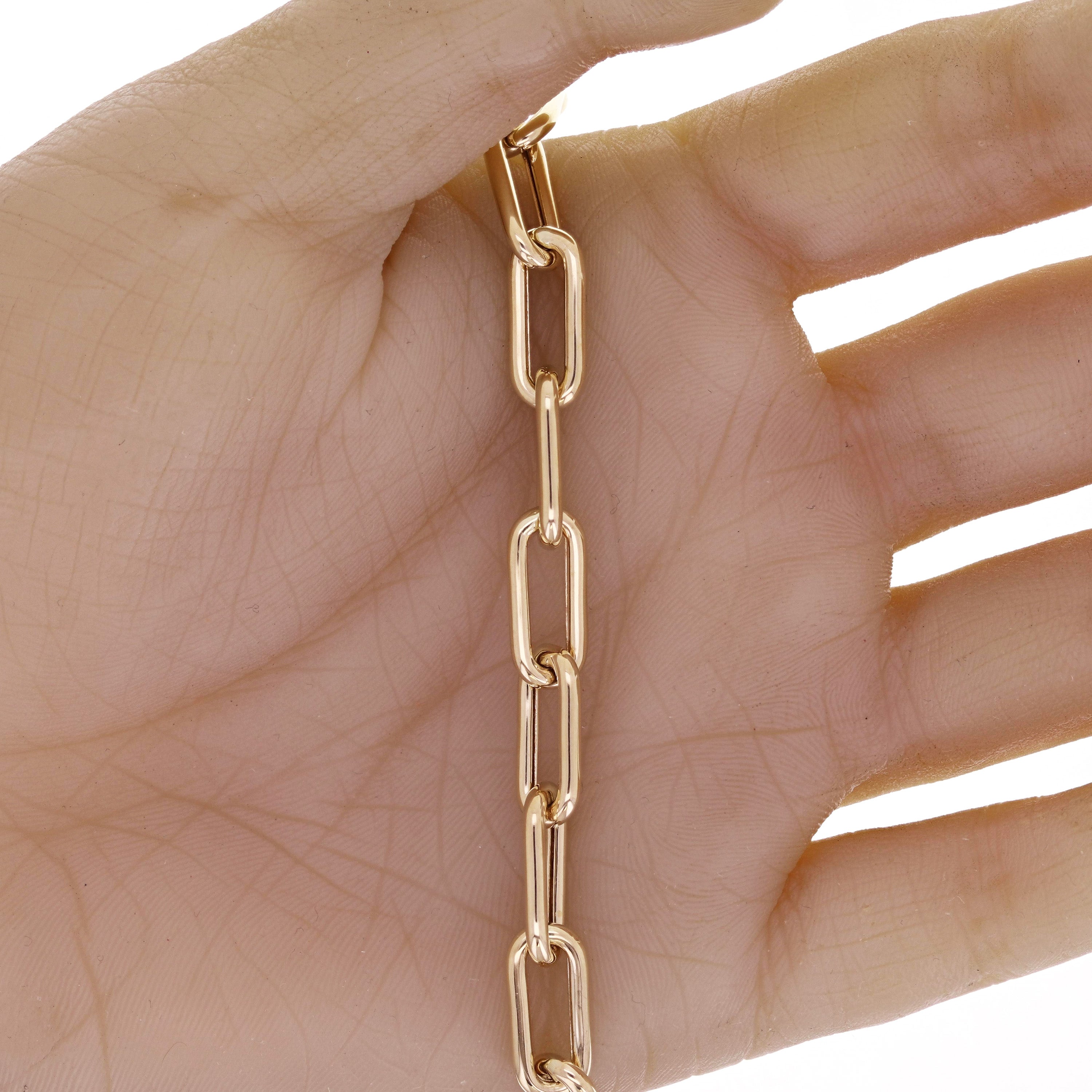 Italian 14k Yellow Gold Paper Clip Link Chain Bracelet 7.5" 7.2mm 8.6 grams