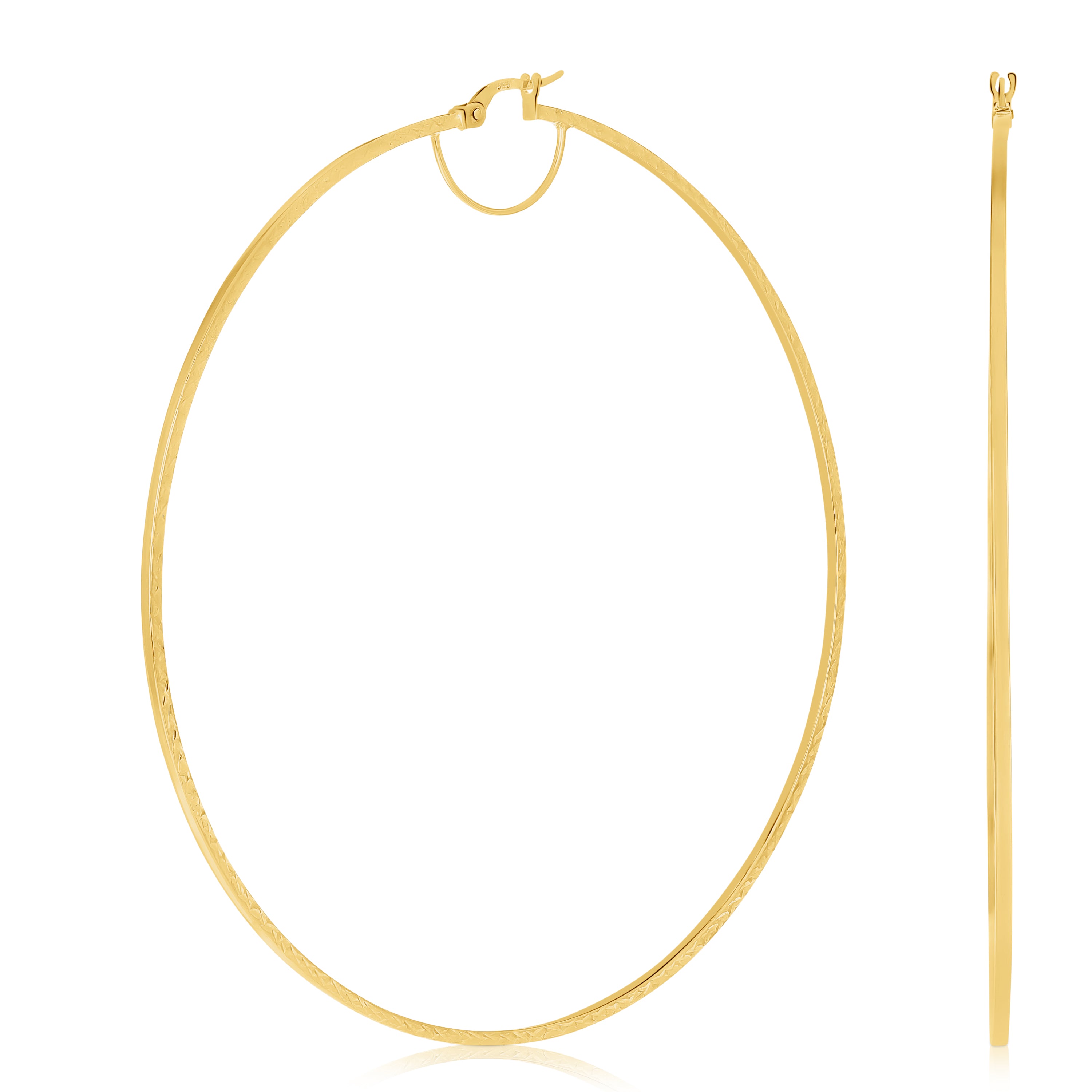 Italian 14k Yellow Gold Diamond Cut Flat Cube Hoop Earrings 3.4" 1.5mm 4.3 grams