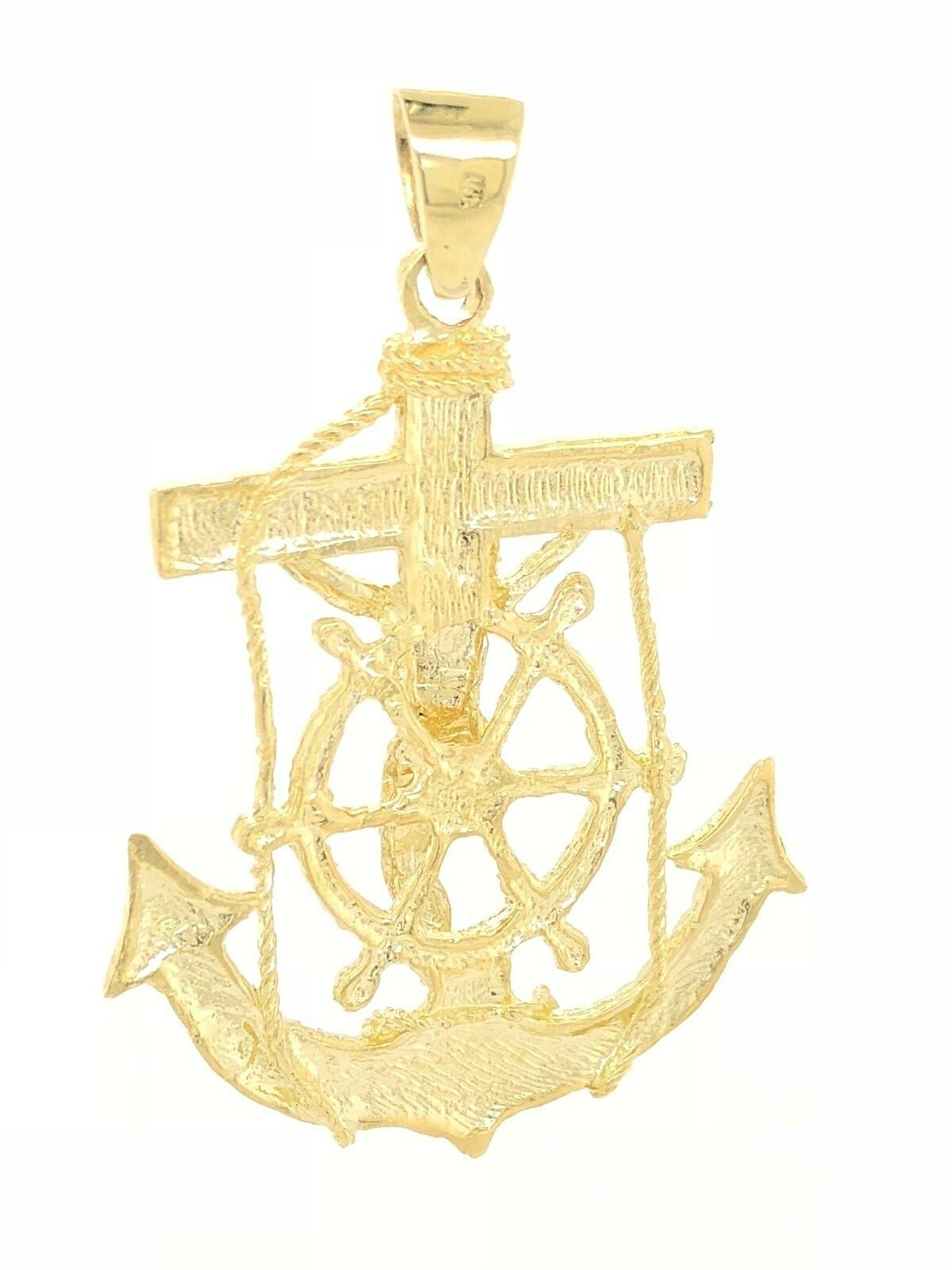 14k Yellow Gold Jesus Christ Crucifix Mariner Anchor Pendant 2.38" 16 grams