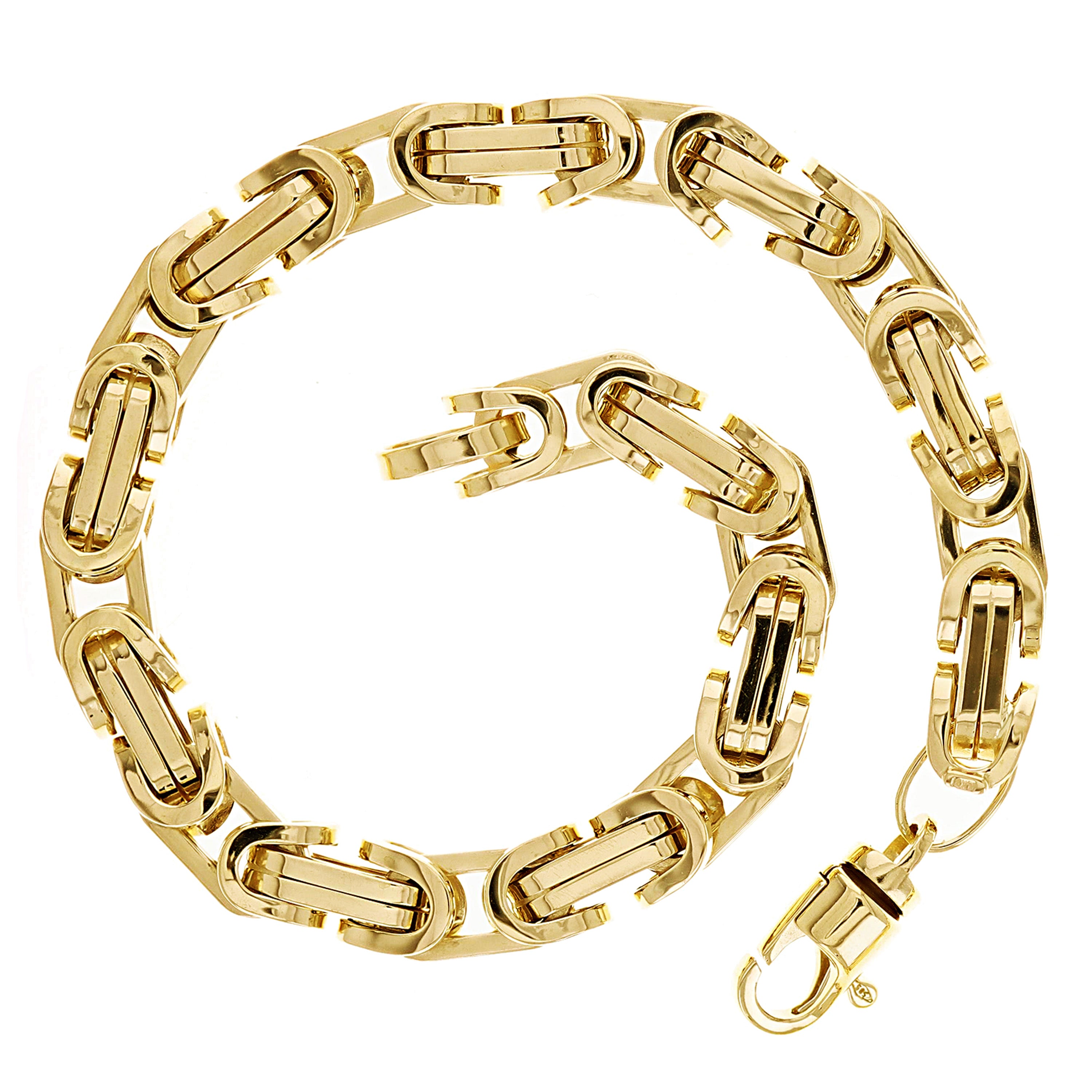 Italian 14k Yellow Gold Hollow Byzantine Link Bracelet 9" 7.2mm 16.3 grams