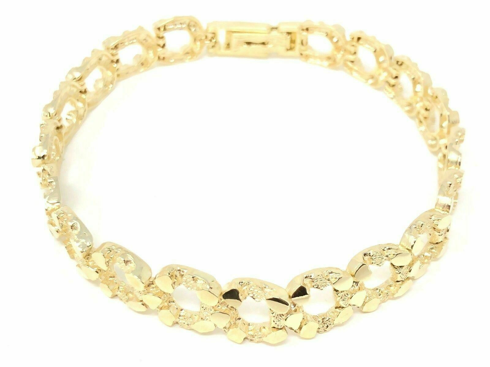 10k Yellow Gold Solid Nugget Horse Shoe Link Bracelet 8.5" 10.5mm 22 grams