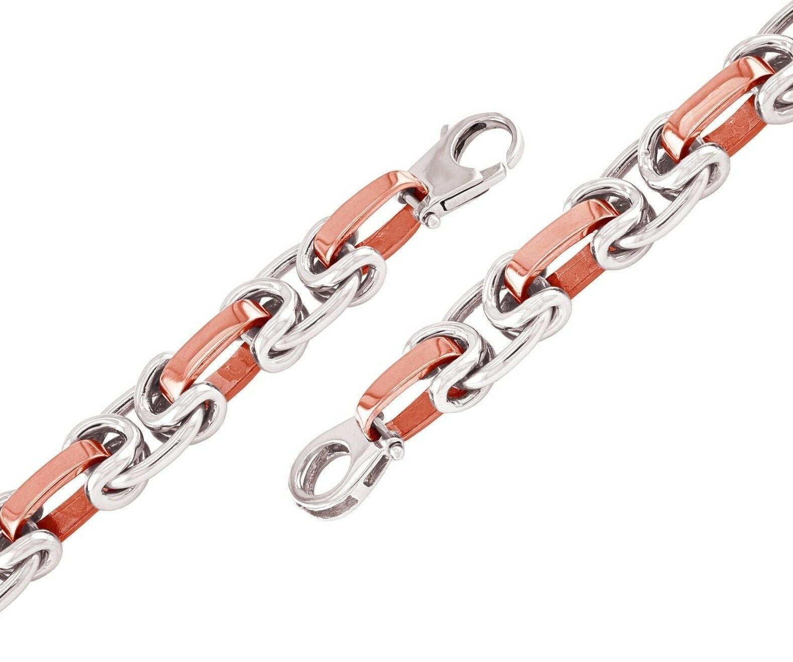 14k Rose & White Gold Handmade Fashion Link Bracelet 8" 10.5mm 38.8 grams