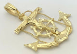 10k Yellow Gold Big Cross Jesus Crucifix Anchor Mariner Pendant 2.65" 18.6 grams