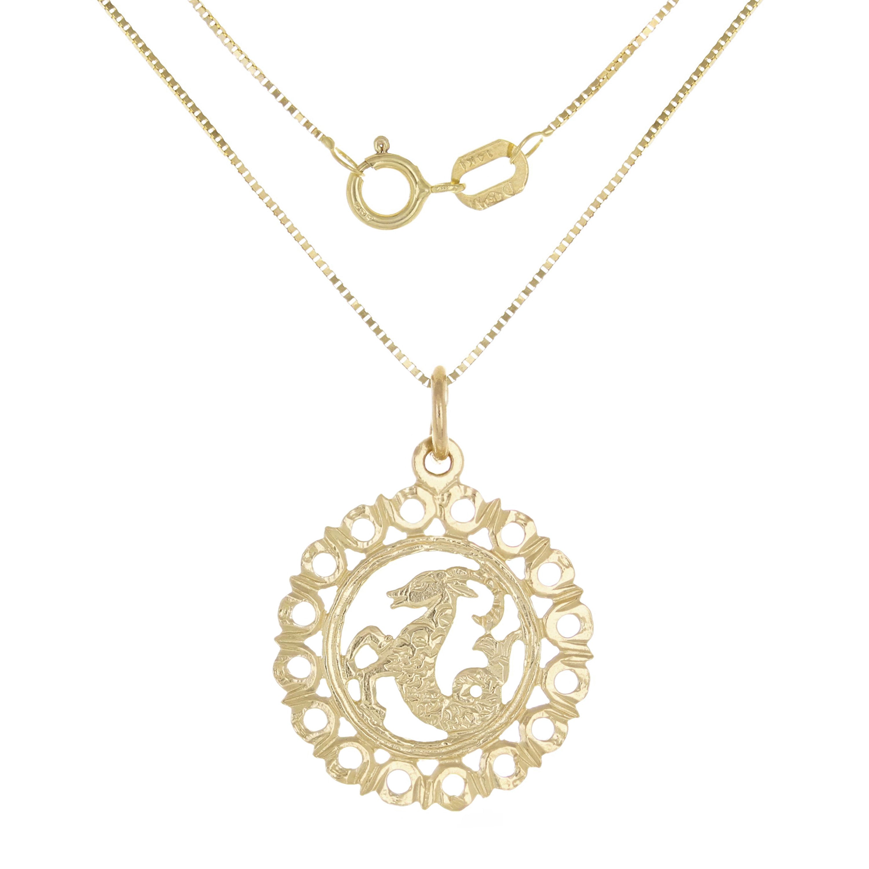14k Yellow or White Gold CAPRICORN Zodiac Sign Charm Pendant Necklace 18" - Capricorn,Yellow