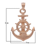 14k Rose Gold Anchor and Ship Wheel Nautical Textured Charm Pendant - Rose