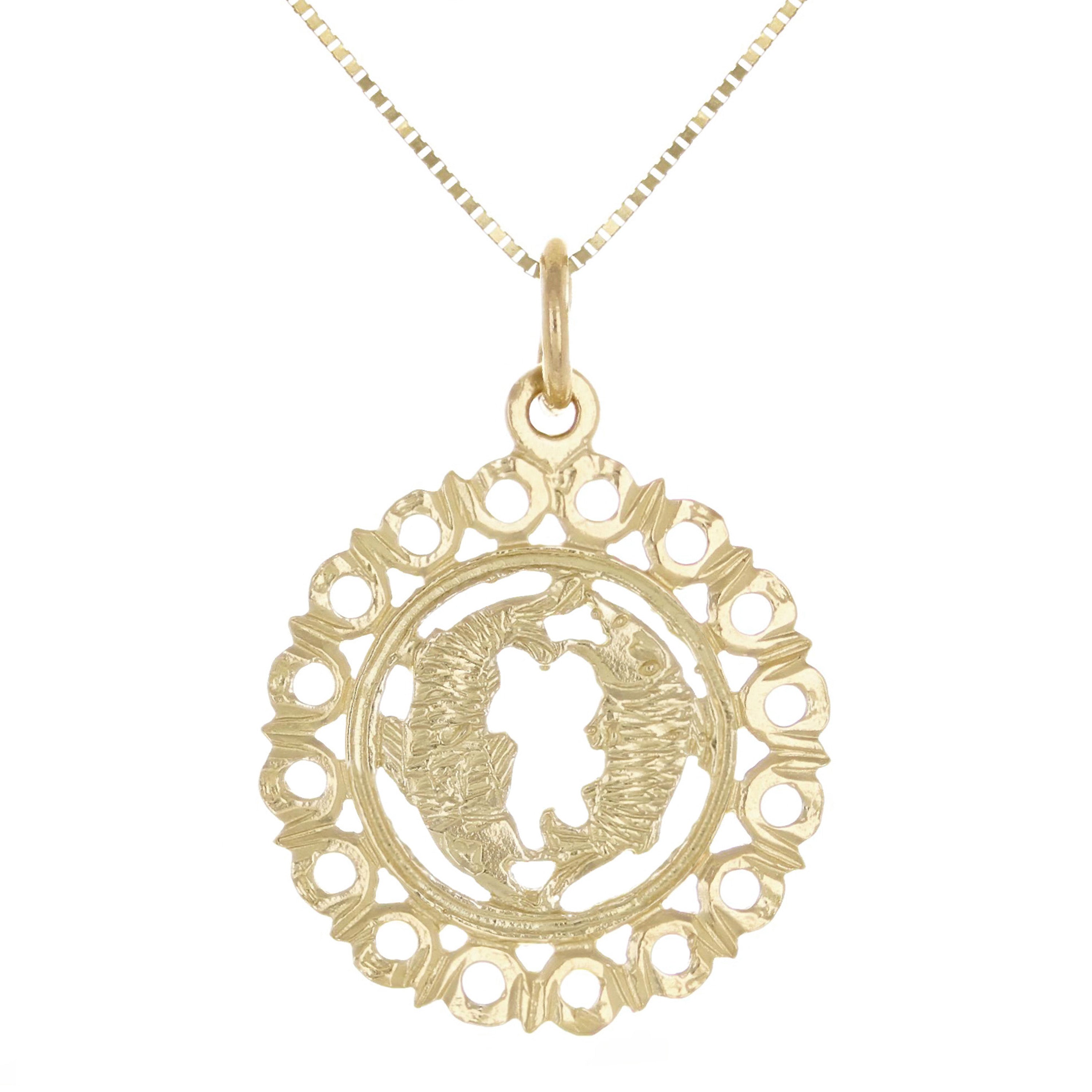 14k Yellow Gold Zodiac Sign Pisces Pendant Necklace 18" - Pisces,Yellow