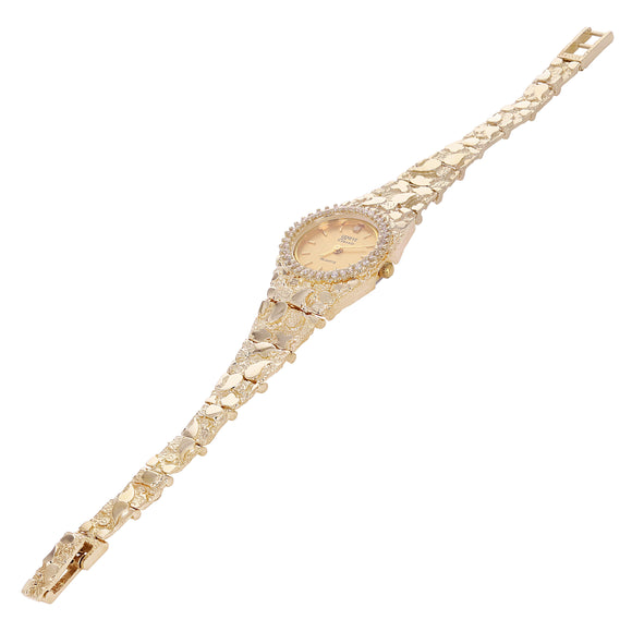 14k Yellow Gold Nugget Link Wrist Watch with Geneve Diamond Watch 6.5