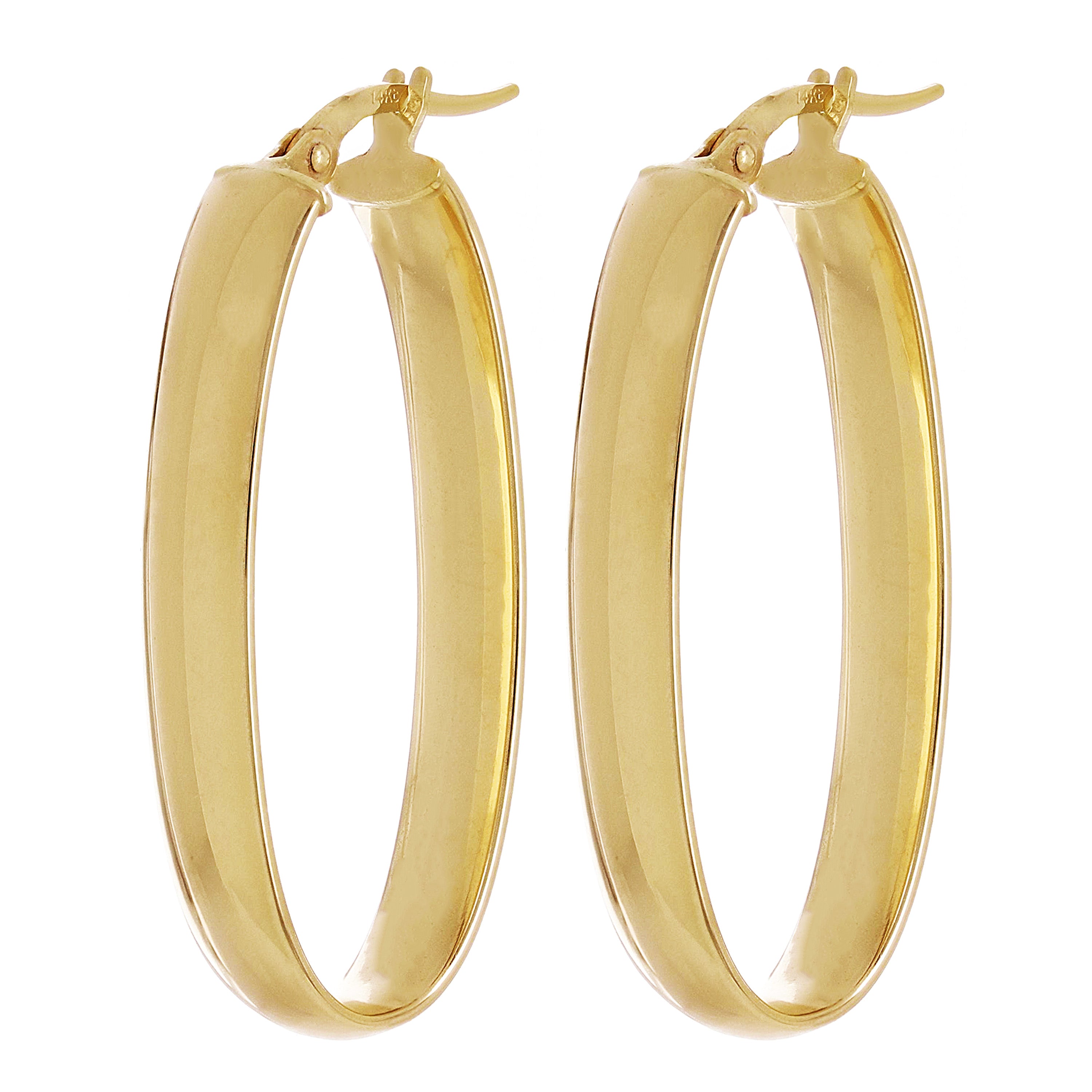 Italian 14kt Yellow Gold Hollow Oval Hoop Drop Earrings 1.4" 5.9mm 2.8 grams