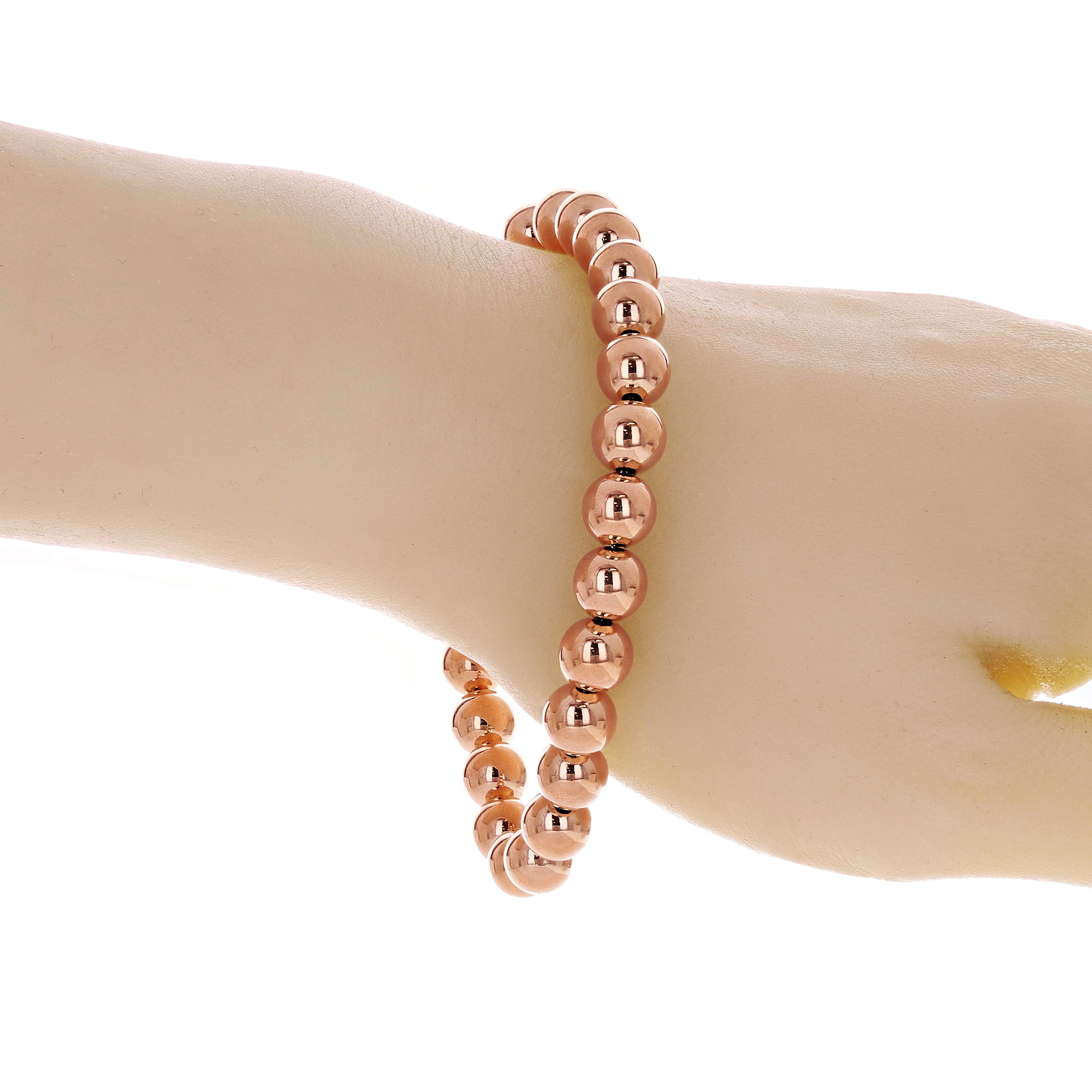 Italian 14k Rose Gold Hollow Ball Bead Bracelet 8" 8mm 8.1 grams - Rose