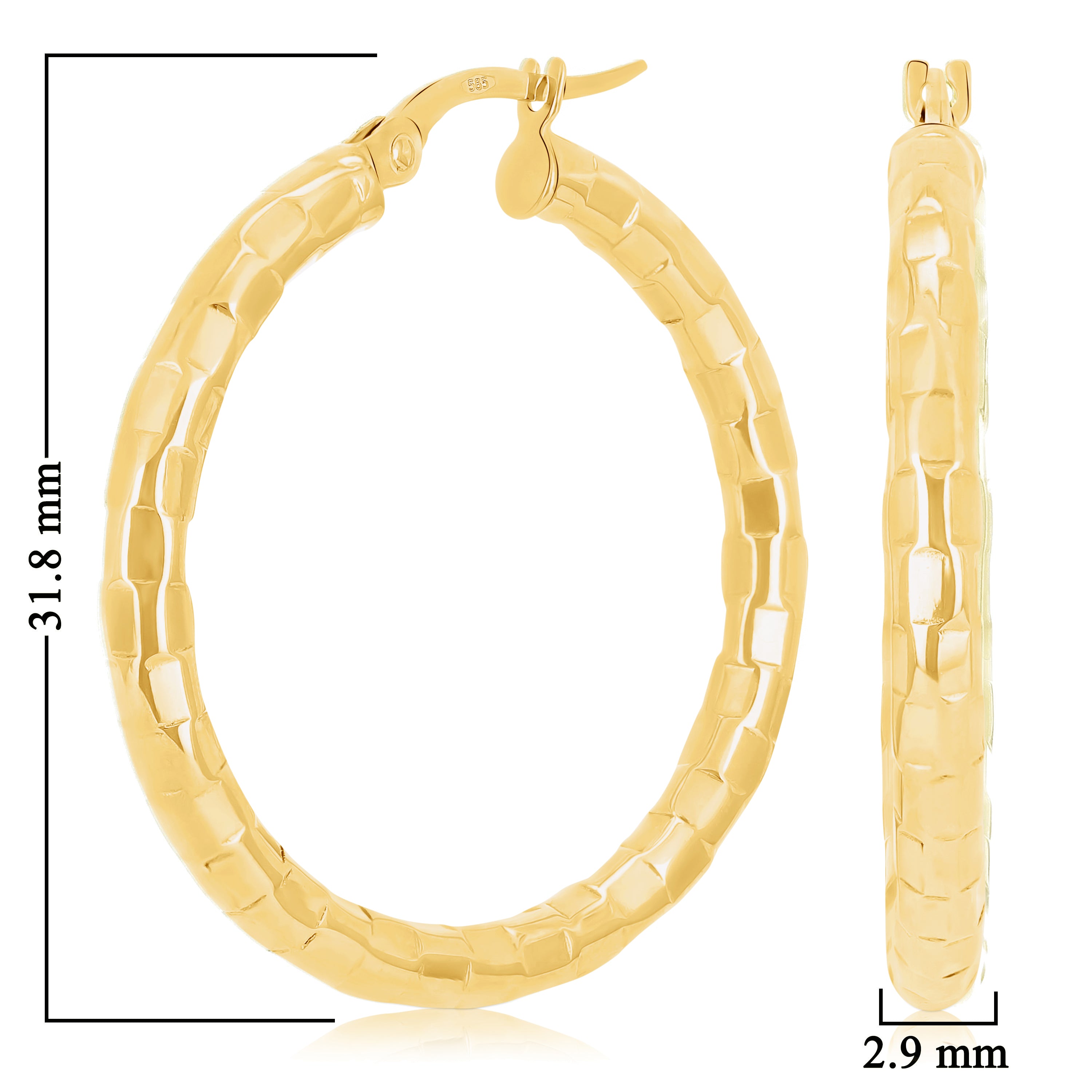 Italian 14k Yellow Gold Faceted 3mm 1" Diameter Round Hoop Earrings 2.5 grams