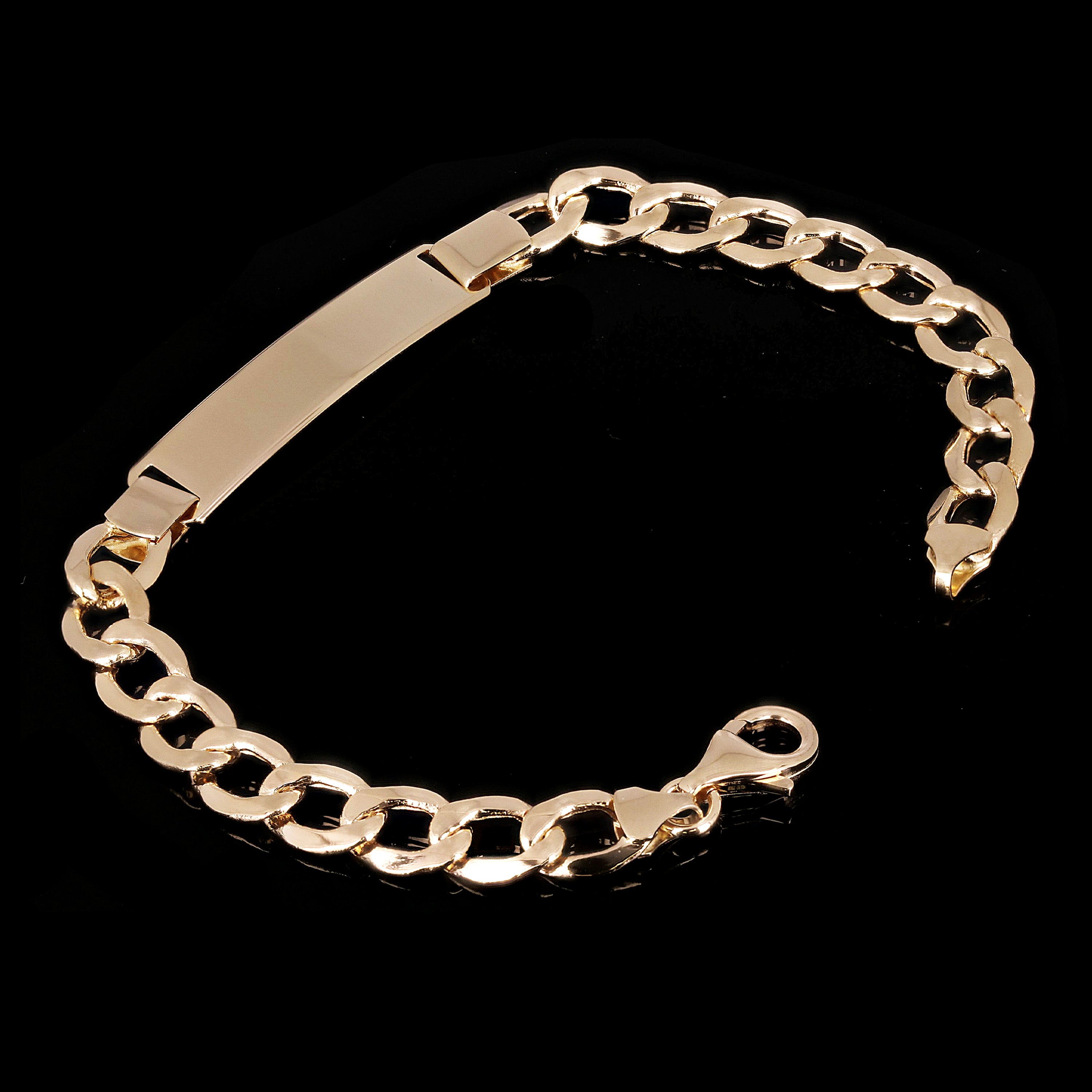 Italian 14k Yellow Gold Engravable Hollow Curb Cuban ID Bracelet 7.5" 8mm 8.3g