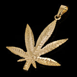 10k Yellow Gold Diamond Cut Marijuana Pot Leaf Cannabis Charm Pendant 2.2" 4.8g