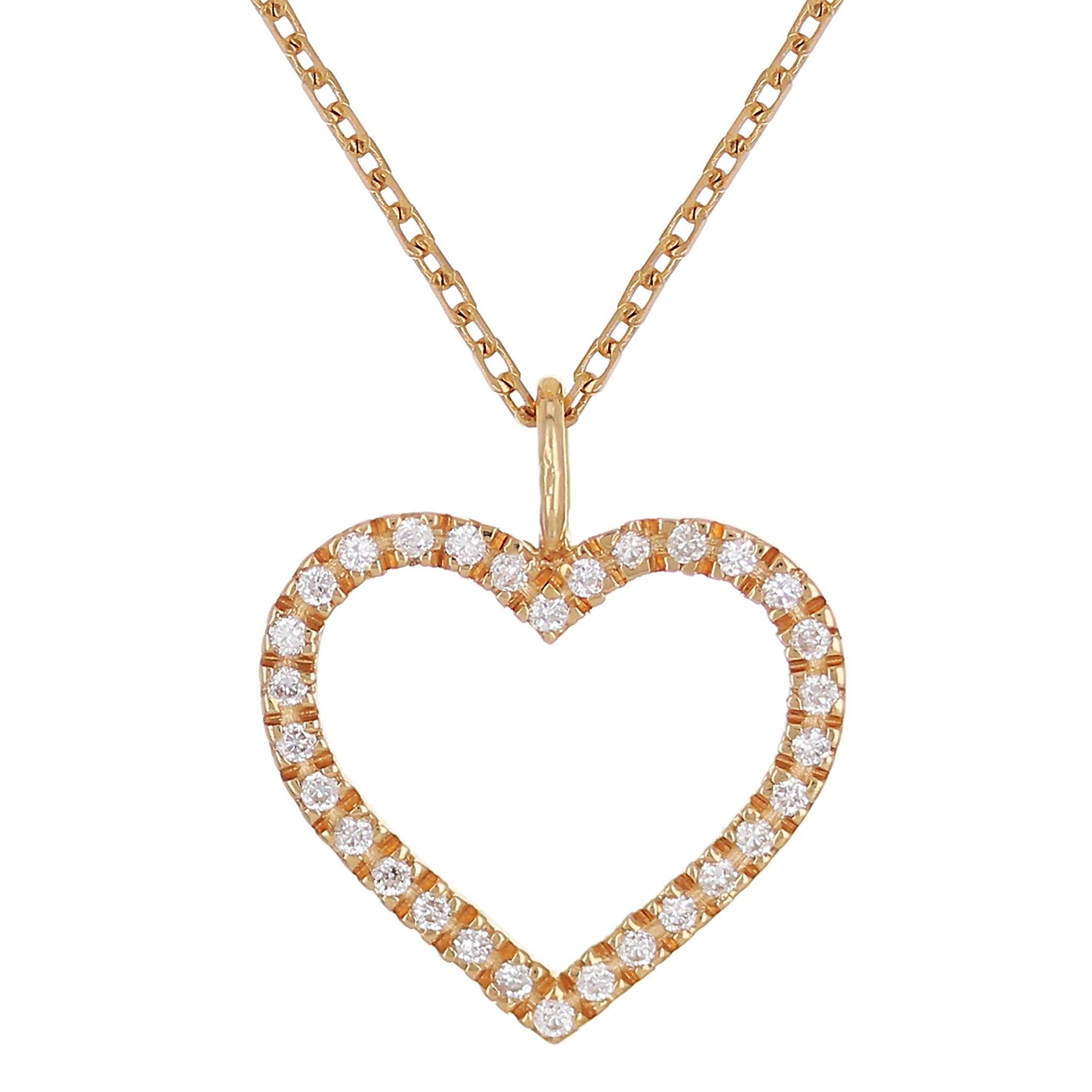 14k Rose Gold 0.10ctw Natural Diamond Heart Charm Pendant Necklace 18" - Rose