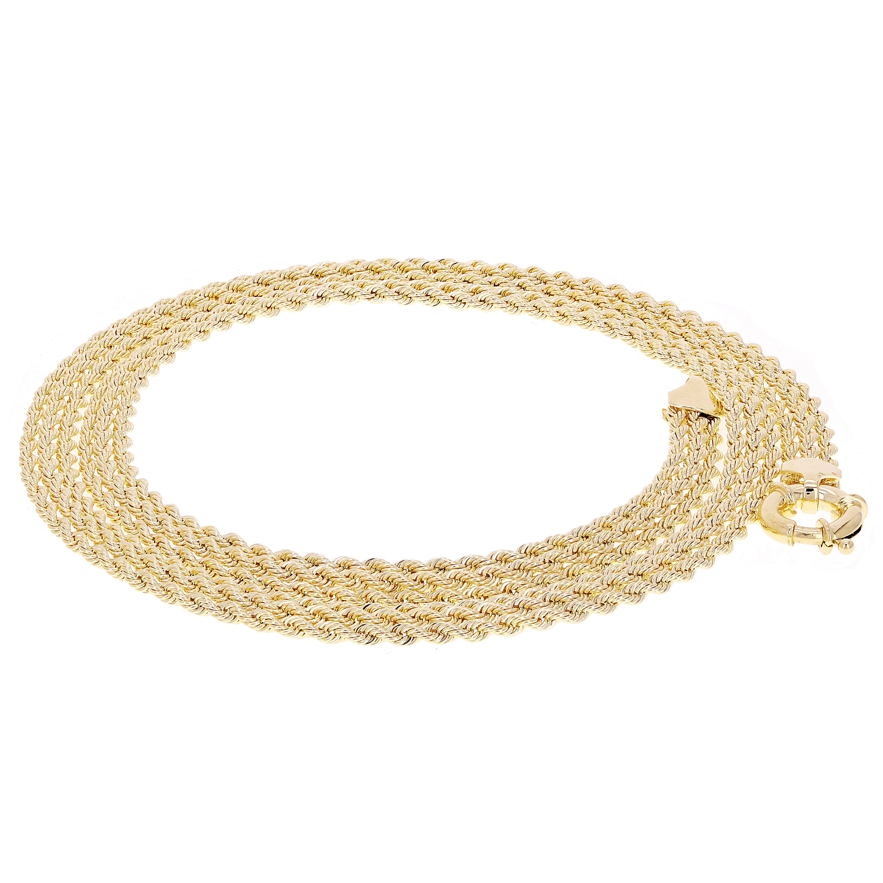 Italian 14k Yellow Gold Triple Strand Rope Chain Necklace 18.5" 6mm 8.9 grams - 18.5",6mm