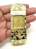 10k Yellow Gold Nugget Wrist Watch Link Geneve Diamond Watch 9.75" 30.5mm 111.8g