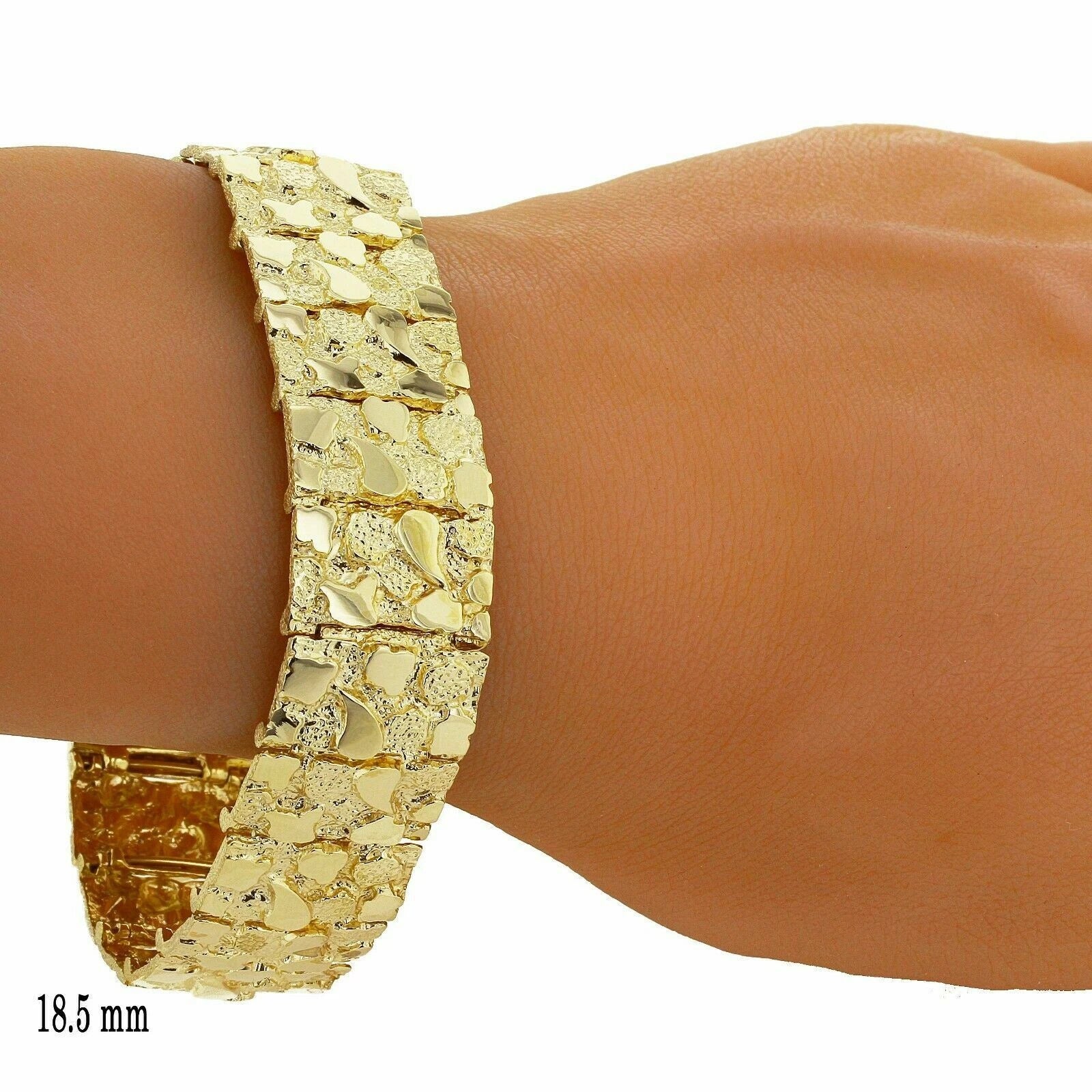 Men's 14k Yellow Gold Solid Nugget Bracelet 8.5"- 9" 18.5mm 59.5 grams