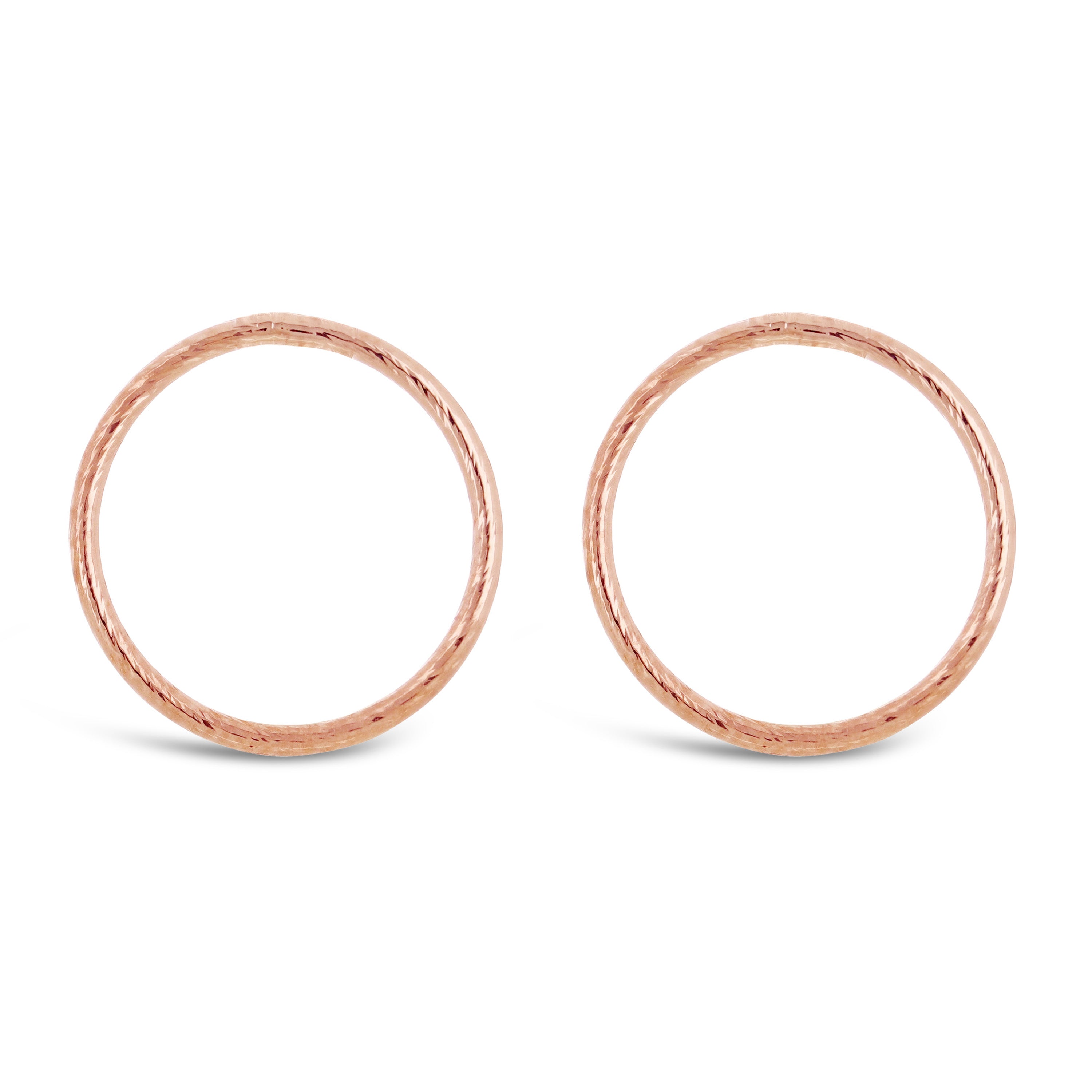 Italian 14k Rose Gold Shiny Slender Twisted Eternity Circle Hoop Stud Earring - Rose