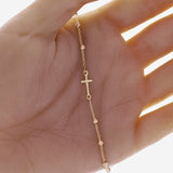 Italian 14k Yellow Gold Cross Ball Beads Charm Rosary Bracelet 7" 2 grams