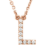 14k Rose Gold Diamond Initial Letter L Alphabet Rolo Pendant Necklace 18" - Letter L,Rose