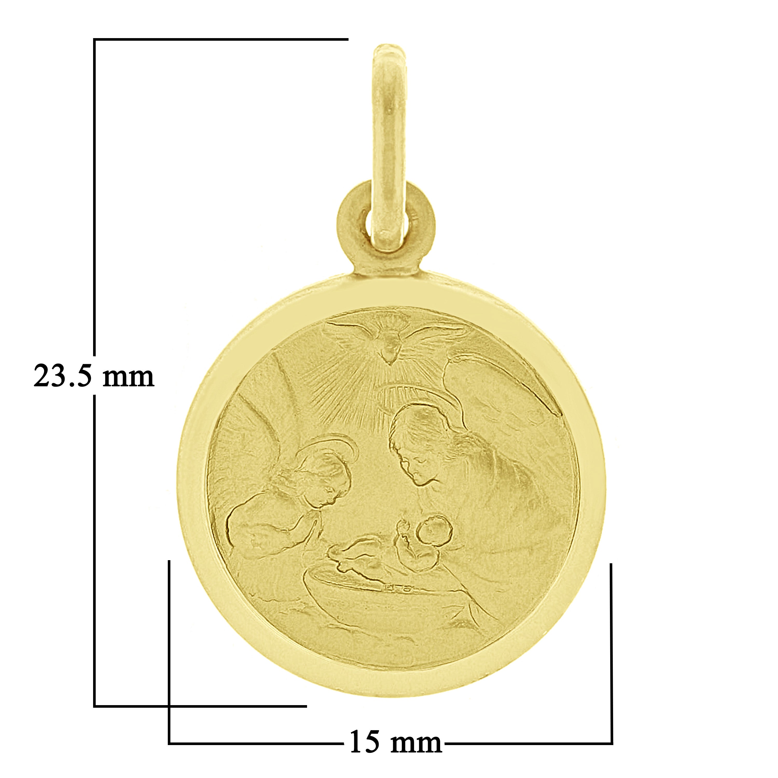 Italian 14k Yellow Gold Baptism Charm Pendant 23.5mm x 15mm 2.2 grams