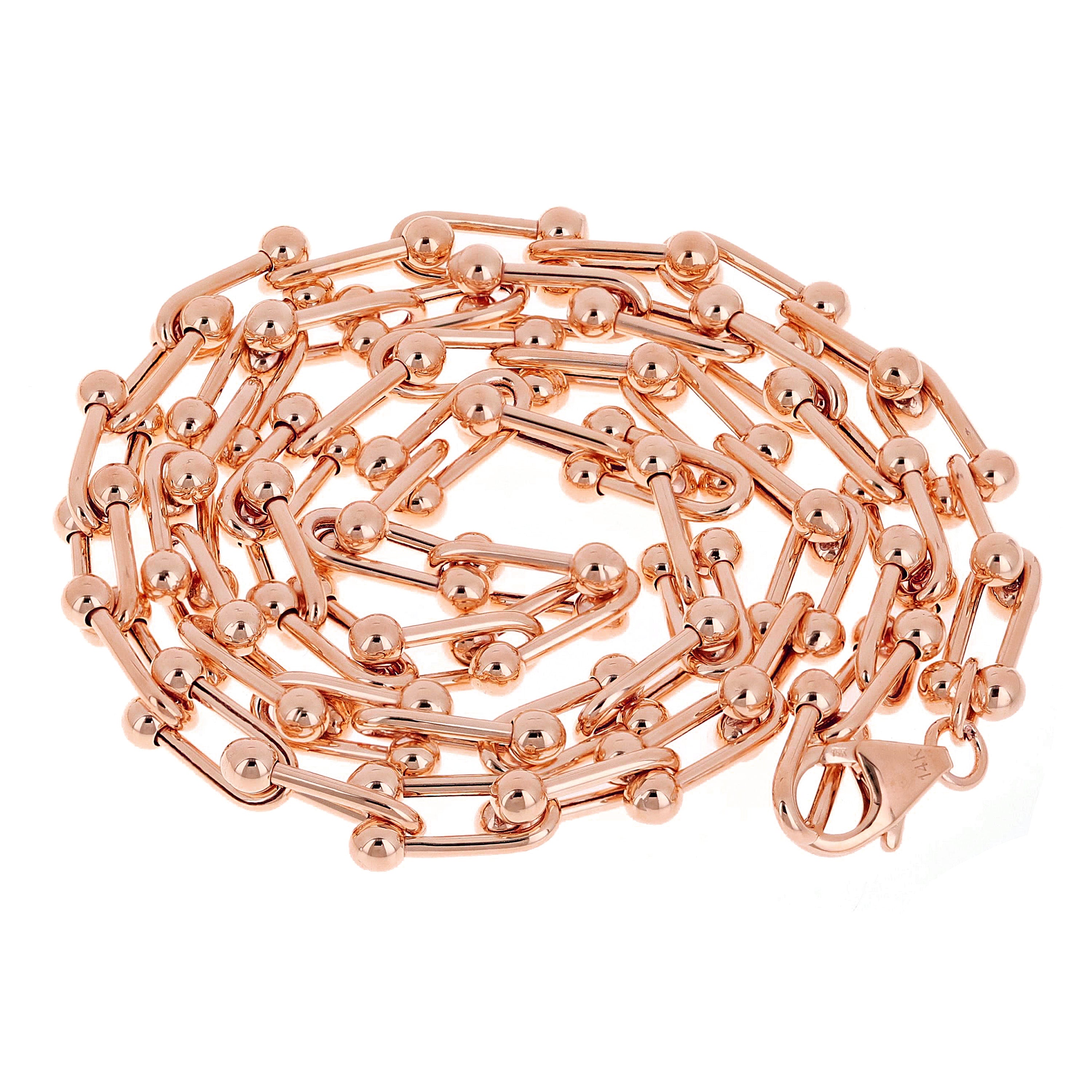 Italian 14k Rose Gold Solid U Shape Hardwear Link Necklace 18" 6mm 18 grams - Rose 6mm 18" 18 grams