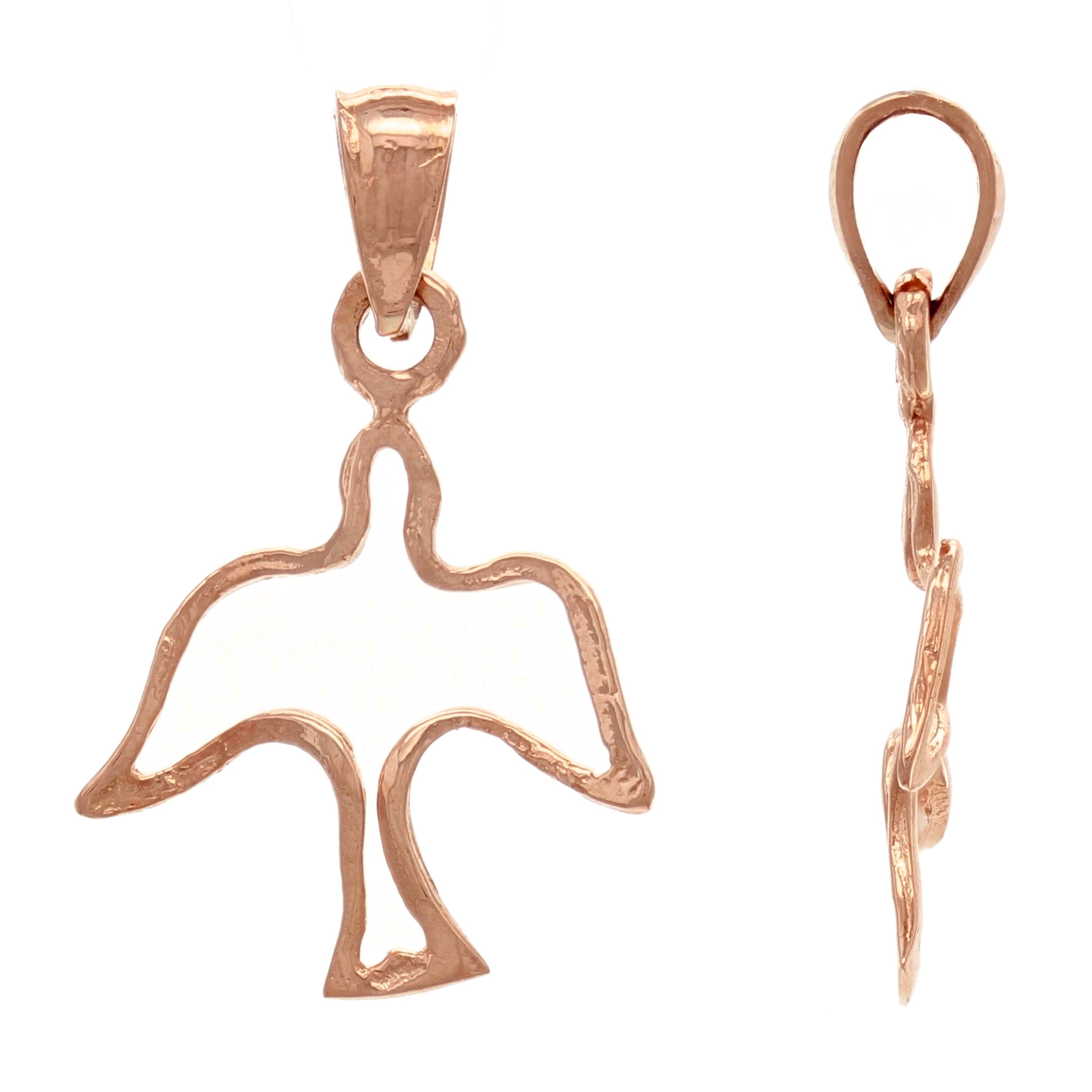 14k Rose Gold Solid Outline Bird Peace Dove Charm Pendant 0.7 gram - Rose