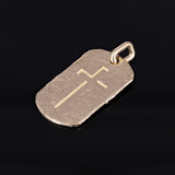 14k Yellow Gold Hammered Finish Dog Tag with Cross Charm Pendant 1.9" 14 grams