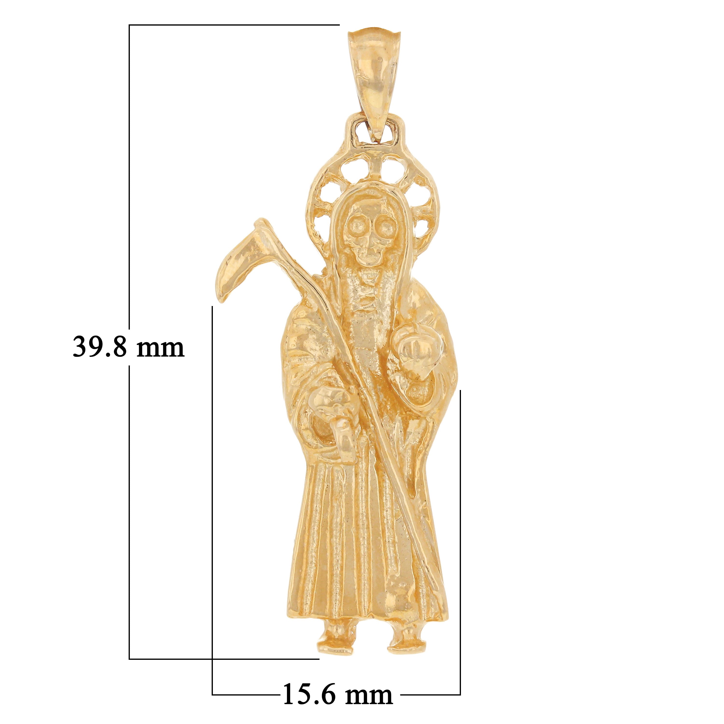 14k Rose Gold Solid Santa Muerte Grim Reaper Angel of Death Charm Pendant 5.4g