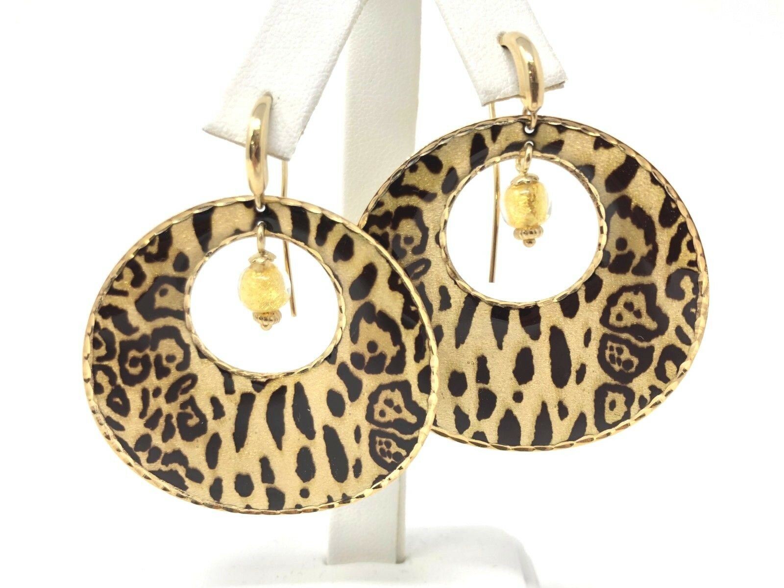 Italian 14k Yellow Gold Leopard Print Dangling Earrings & Pendant Set 21.1 grams