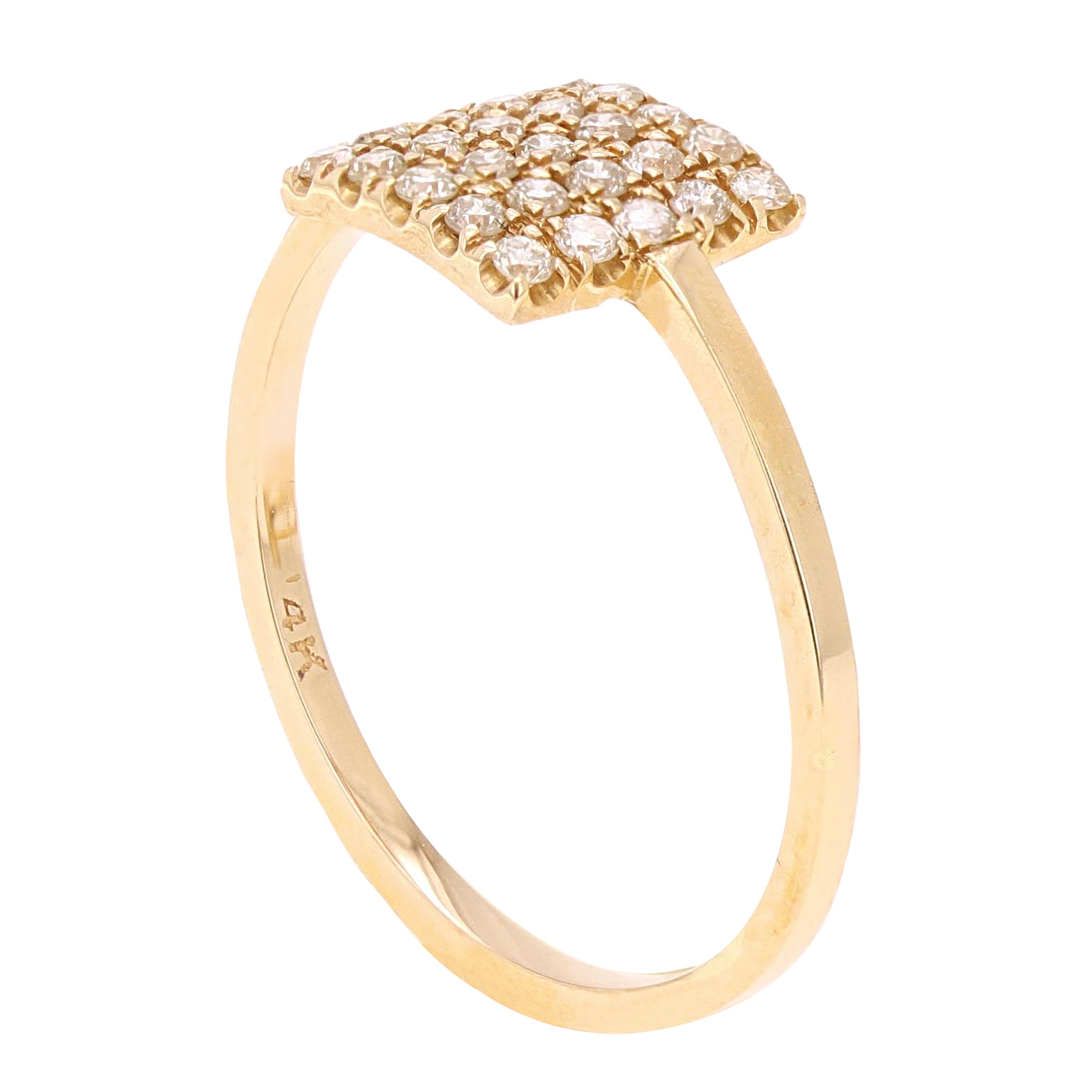 14k Yellow Gold Square Frame Diamond Ring Size 6 - Yellow,Ring Size 6