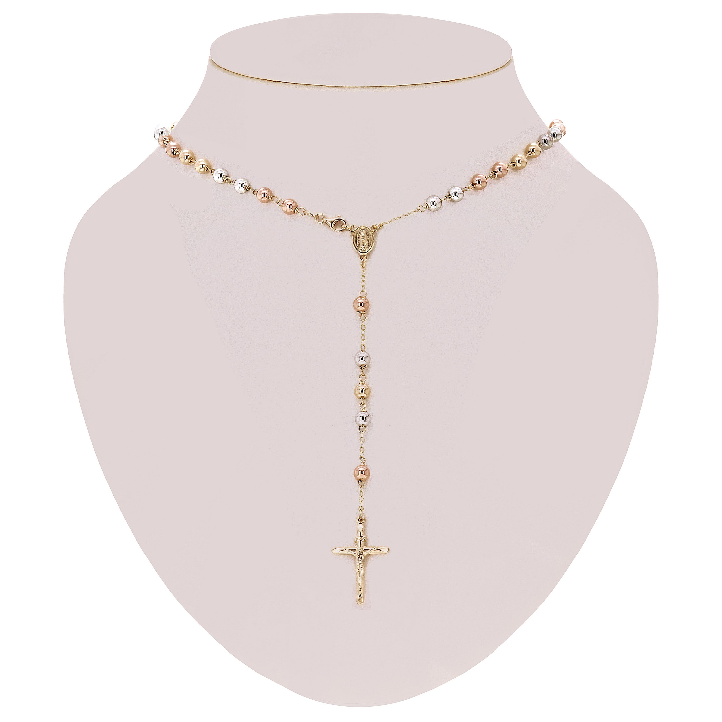 Italian 14k Yellow Gold Miraculous Medal Rosary Chain Necklace 24" 4mm 8.7 grams