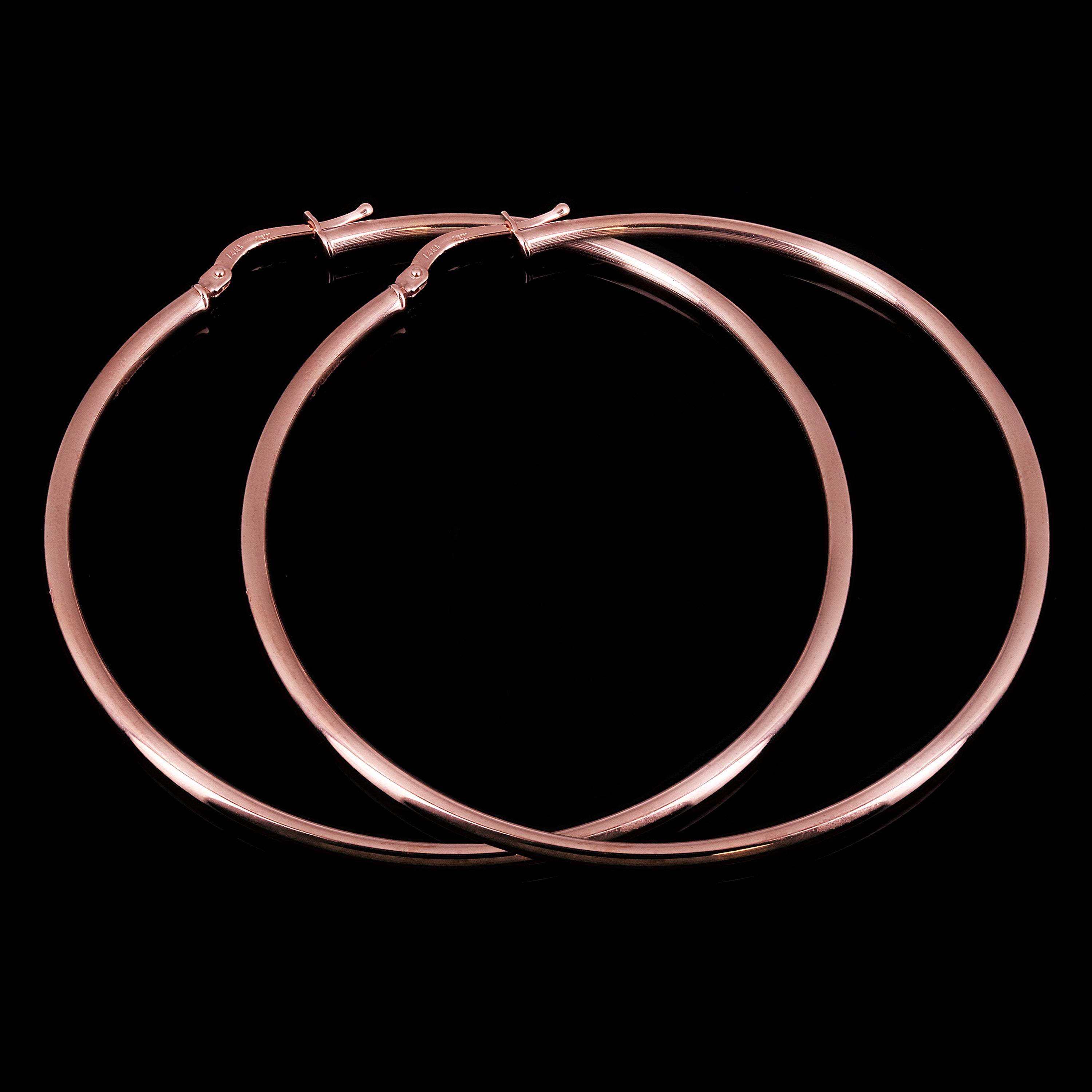 Italian 14k Rose Gold High Polished Plain 2mm Hollow Hoop Earrings 2.3" 3.4grams - Rose,Size 2.3" 3.4 grams