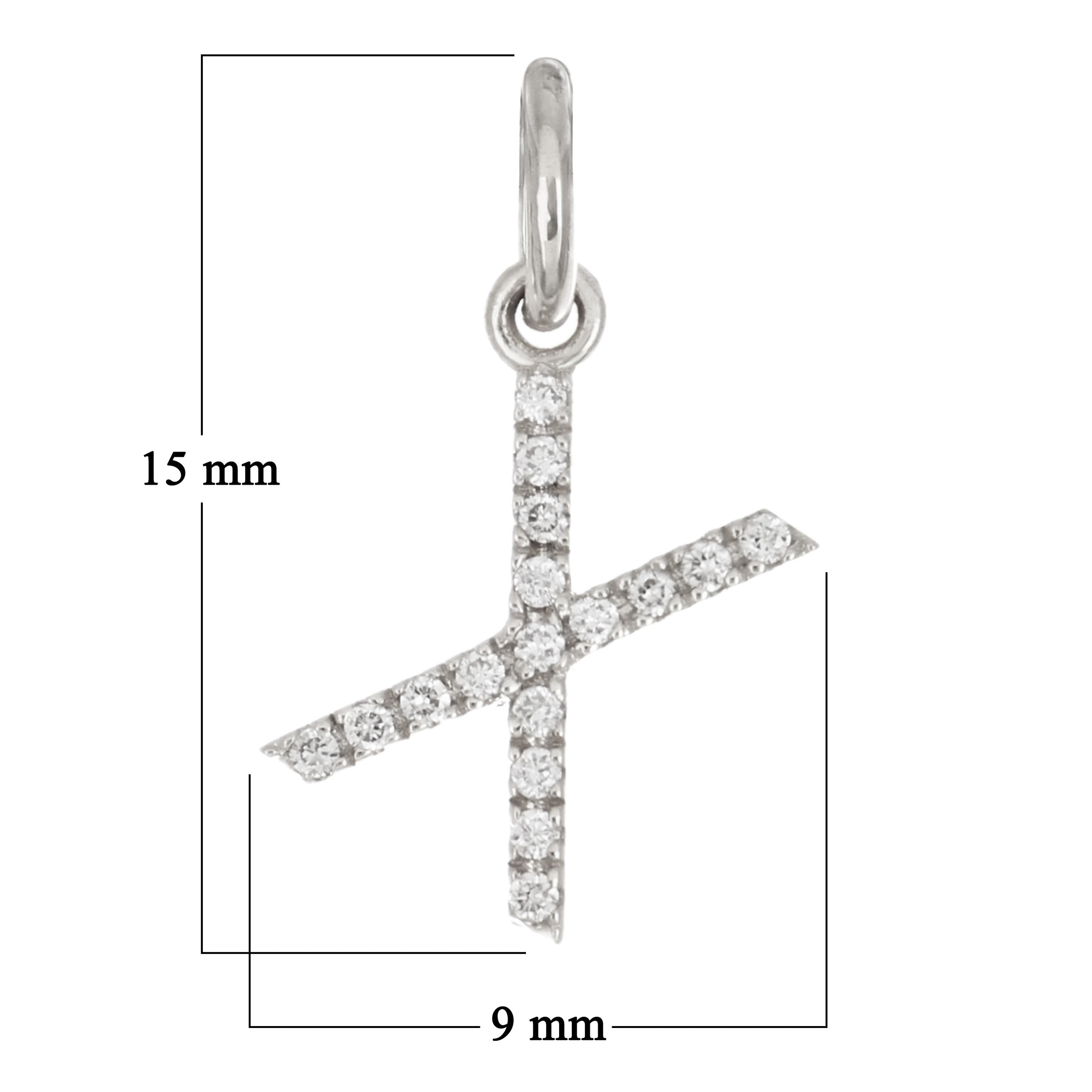 14k White Gold Diamond Initial Letter X Charm Pendant - Letter X,White