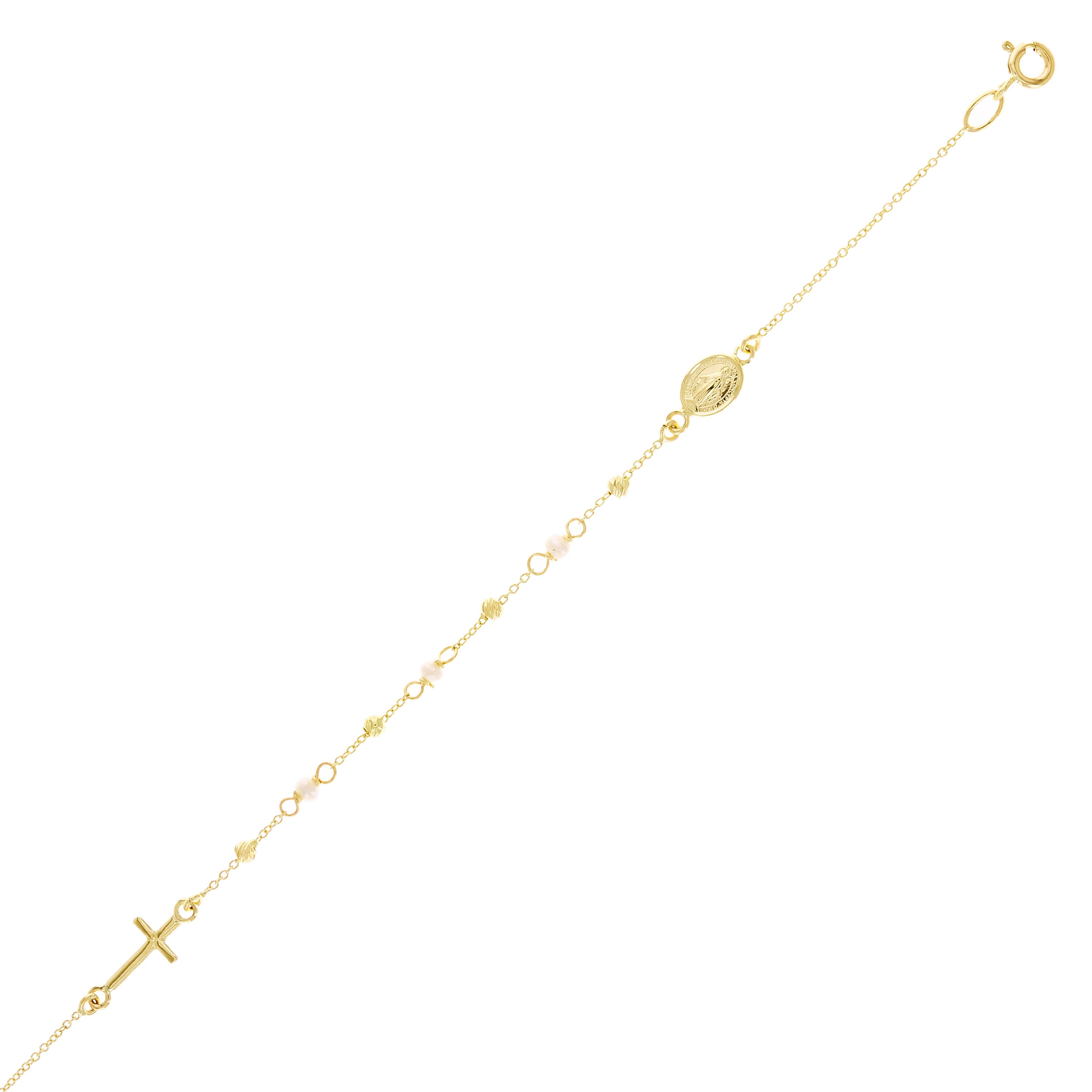 Italian 14k Yellow Gold Ball Beads Miraculous Medal Rosary Bracelet 7" 1.8 grams