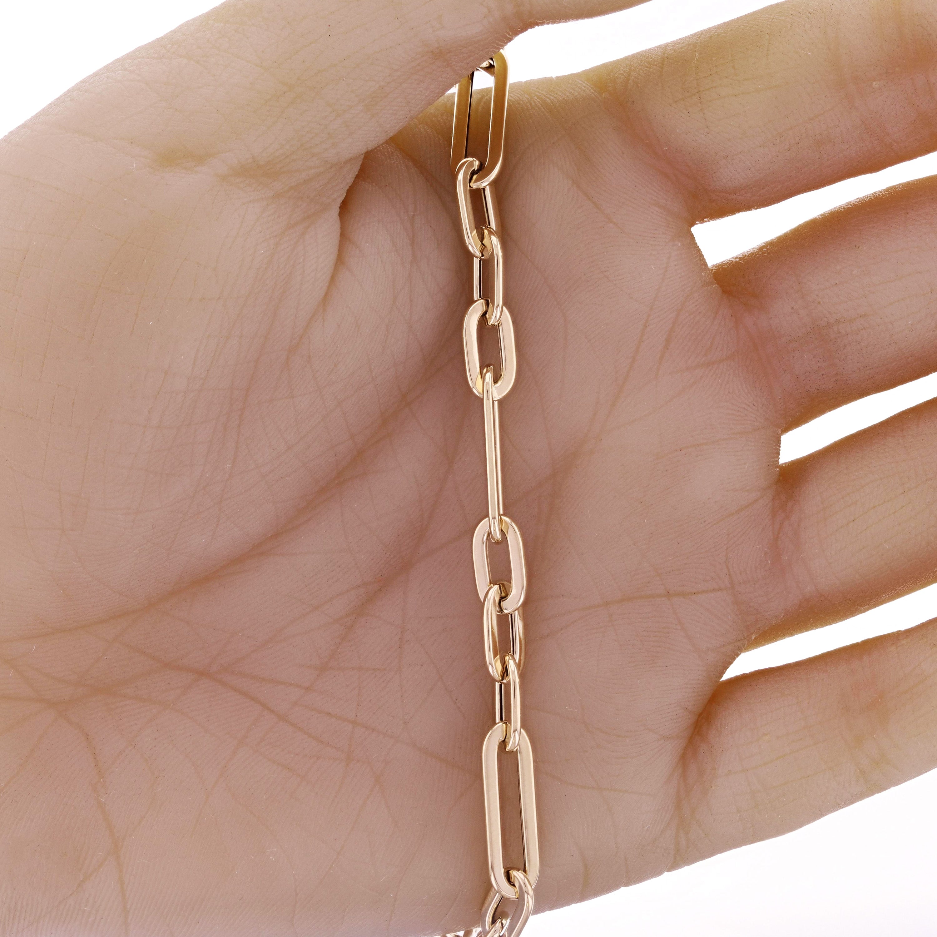 Italian 14k Yellow Gold Hollow Oval Paper Clip Links Bracelet 7.5" 5.8mm 3.2gram