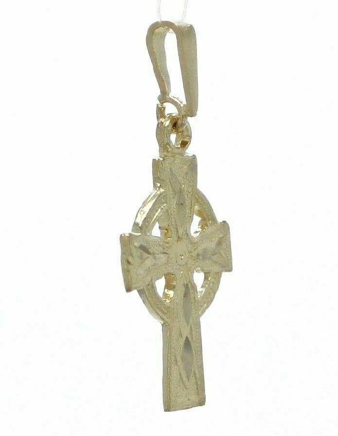 10k Yellow Gold Solid Celtic Cross Diamond Cut Religious Charm Pendant 1.9 grams