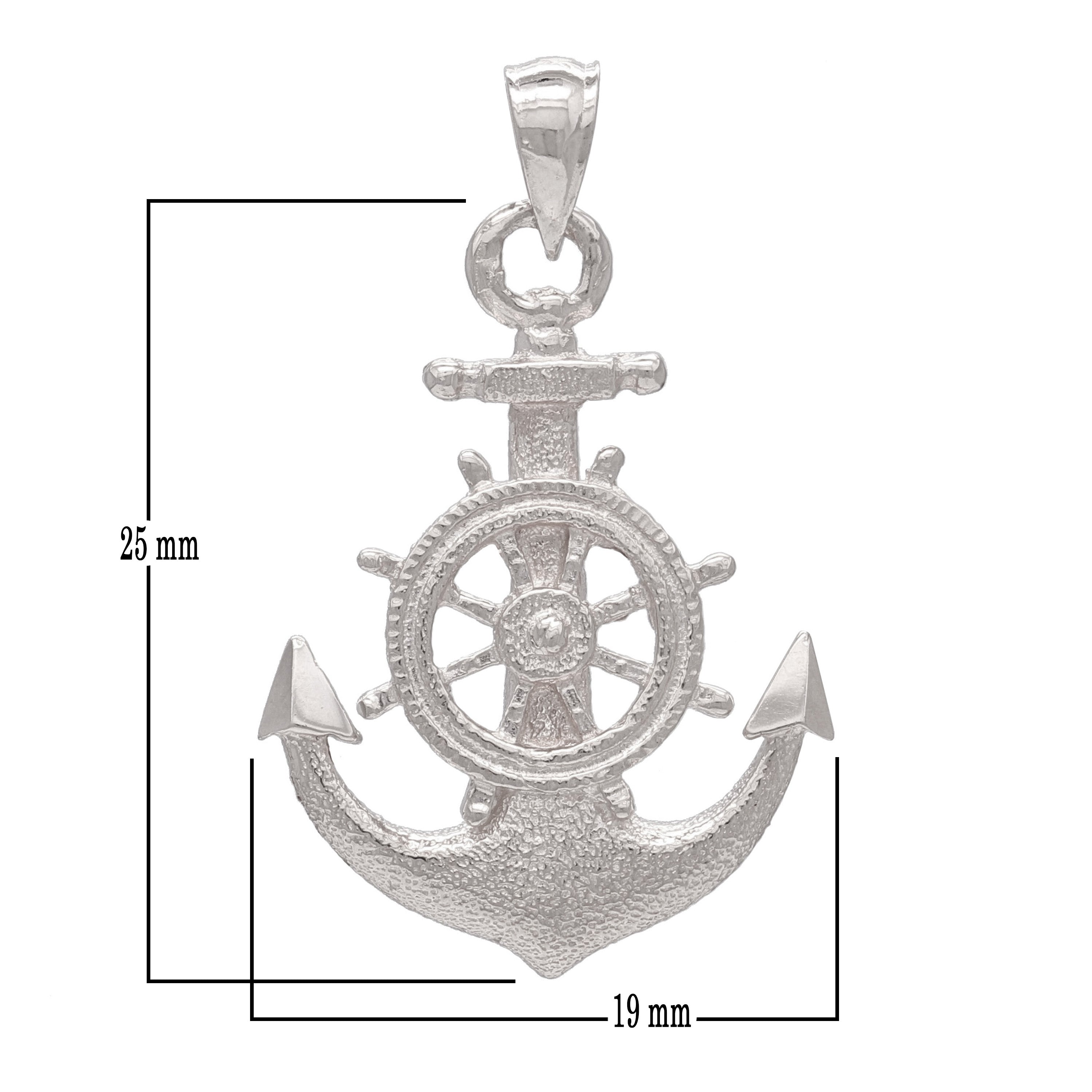 14k White Gold Anchor and Ship Wheel Nautical Textured Charm Pendant - White