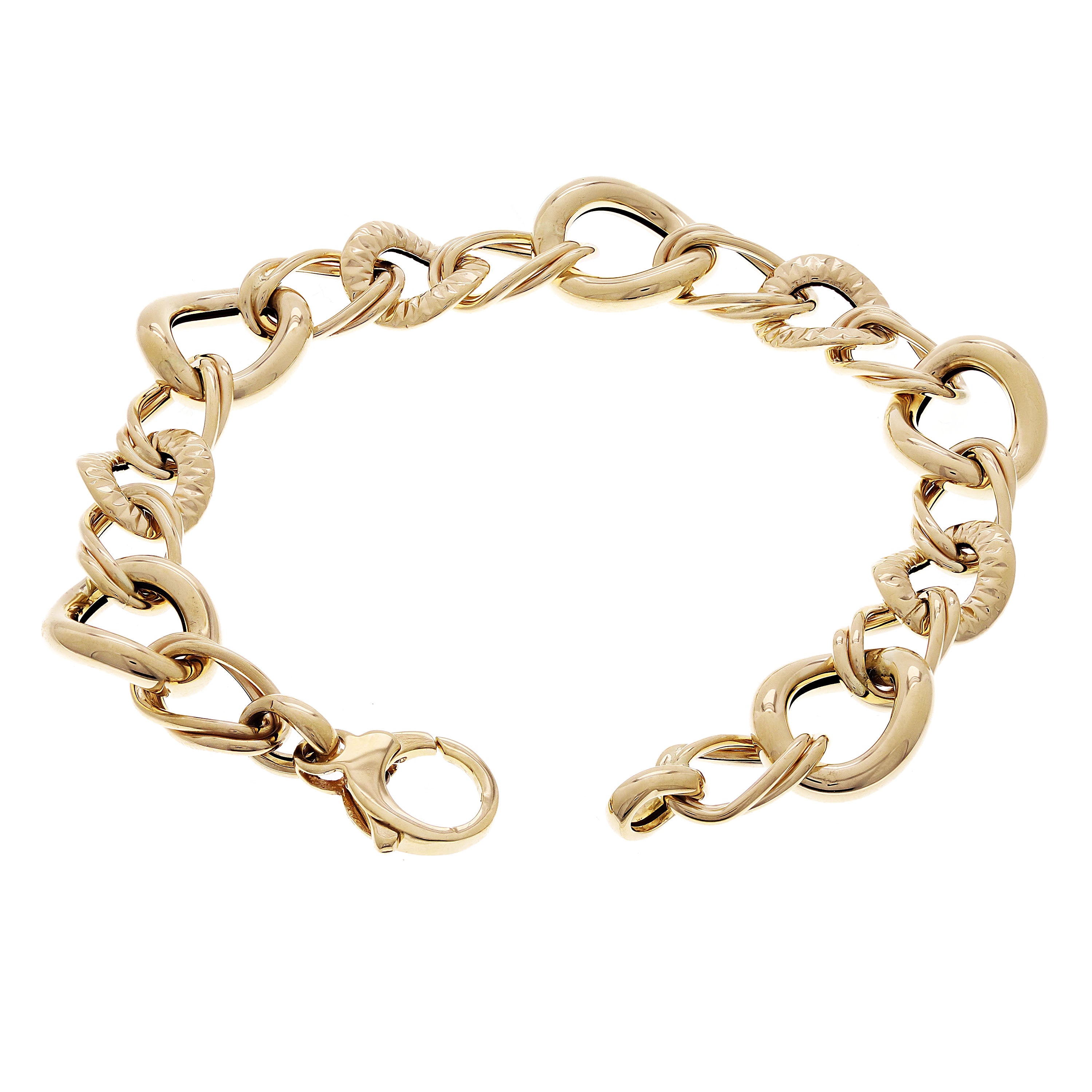 Italian 14k Yellow Gold Round Diamond Cut Open Link Bracelet 7.5" 13mm 7.8 grams