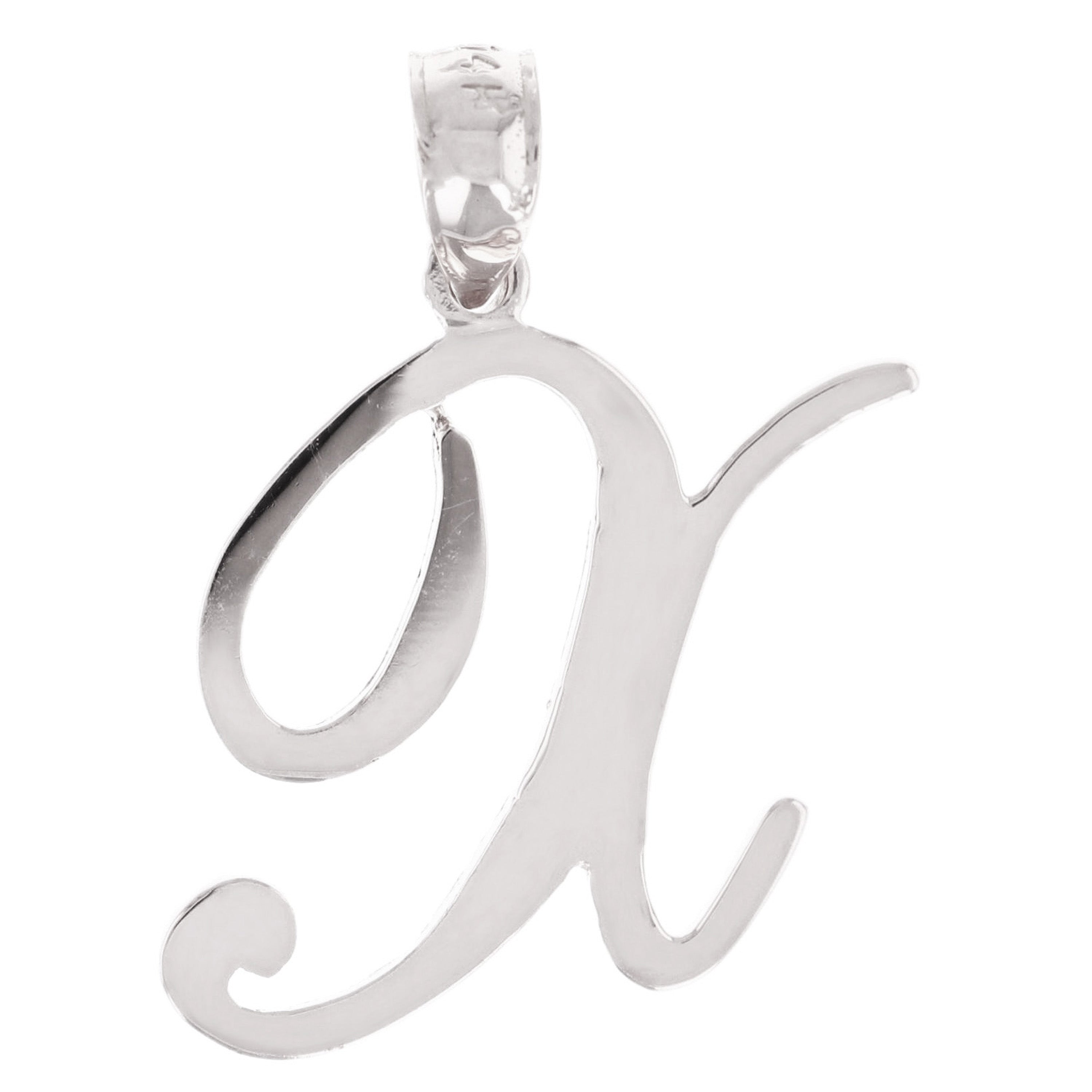 14k White Gold Initial Letter X Alphabet Charm Pendant - Letter X,White