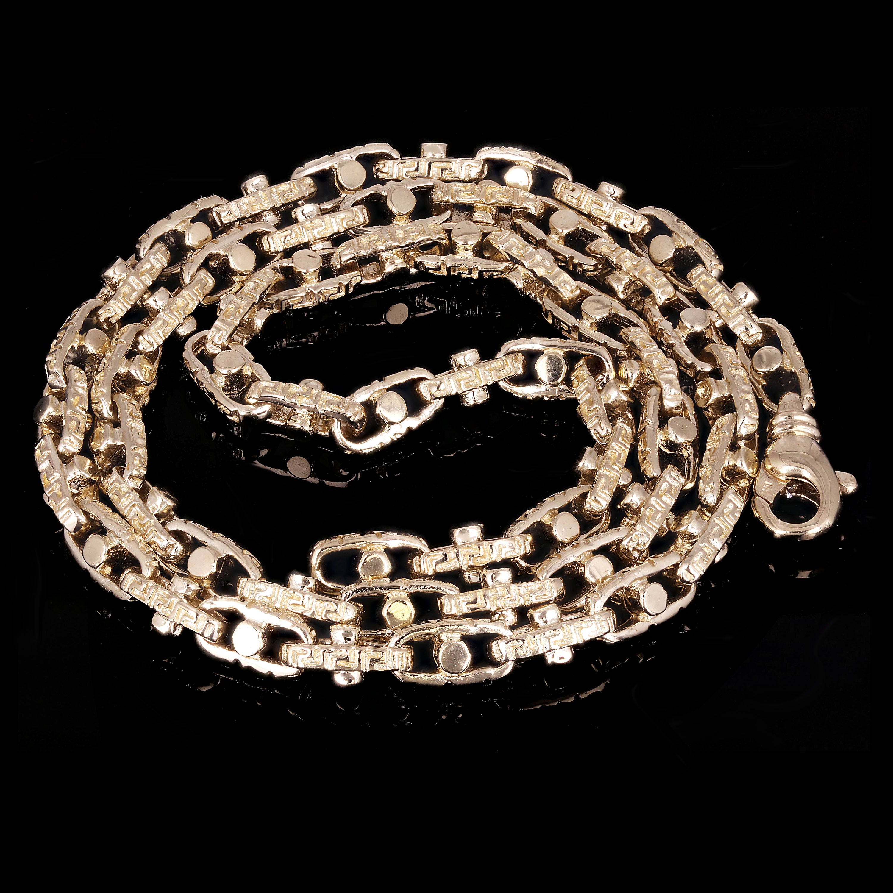 14k Yellow Gold Handmade Greek Key Link Chain Necklace 23" 6mm 72.7 grams - 23"