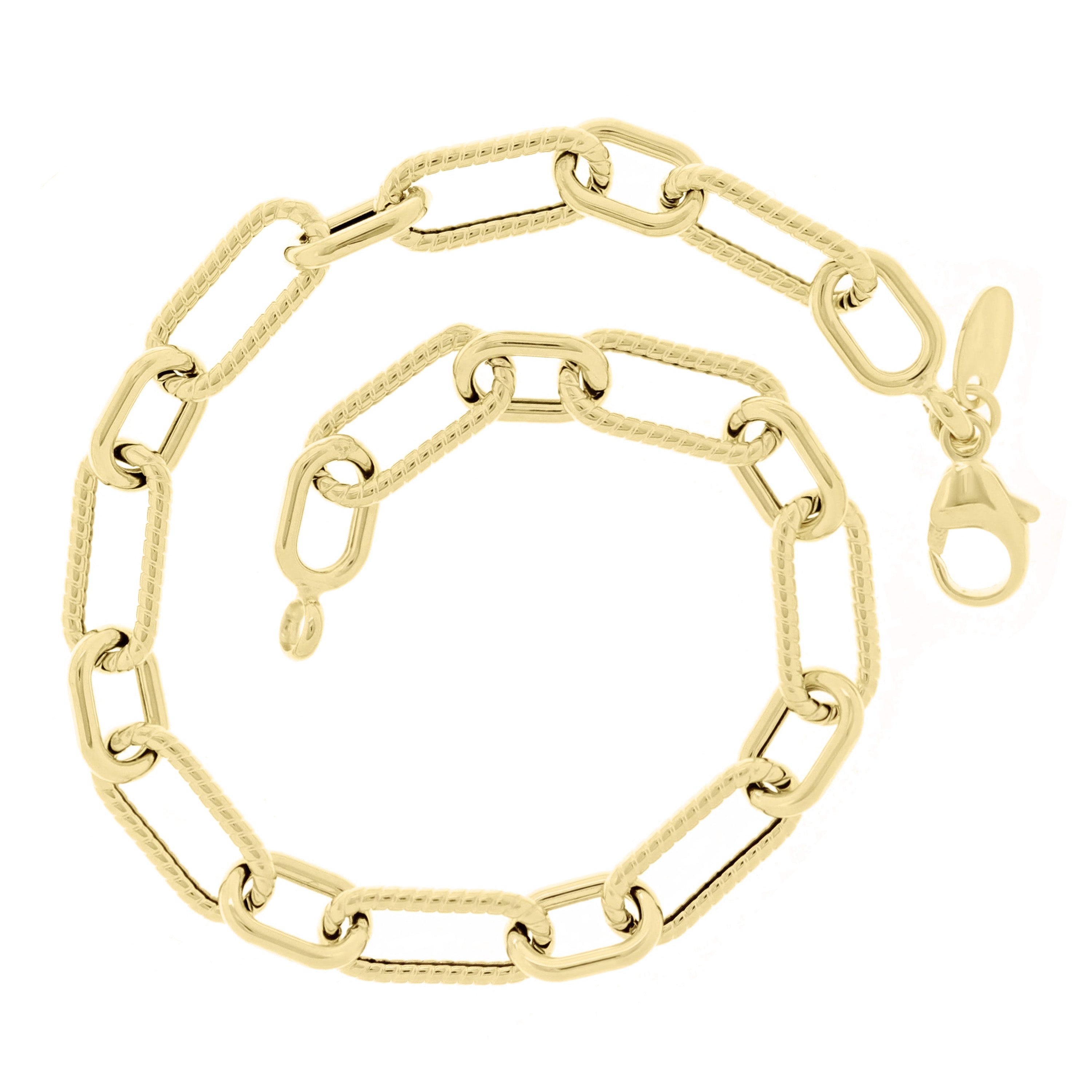 Italian 14k Yellow Gold Hollow Twisted Paper Clip Link Bracelet 8.75" 6.5mm 4.4g