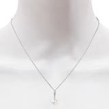 14k White Gold Diamond & Freshwater Pearl Pendant Necklace 18"