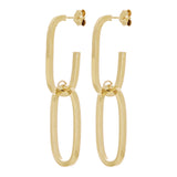 Italian 14kt Yellow Gold Hollow Double Oval Hoop Drop Earrings 1.9" 3 grams
