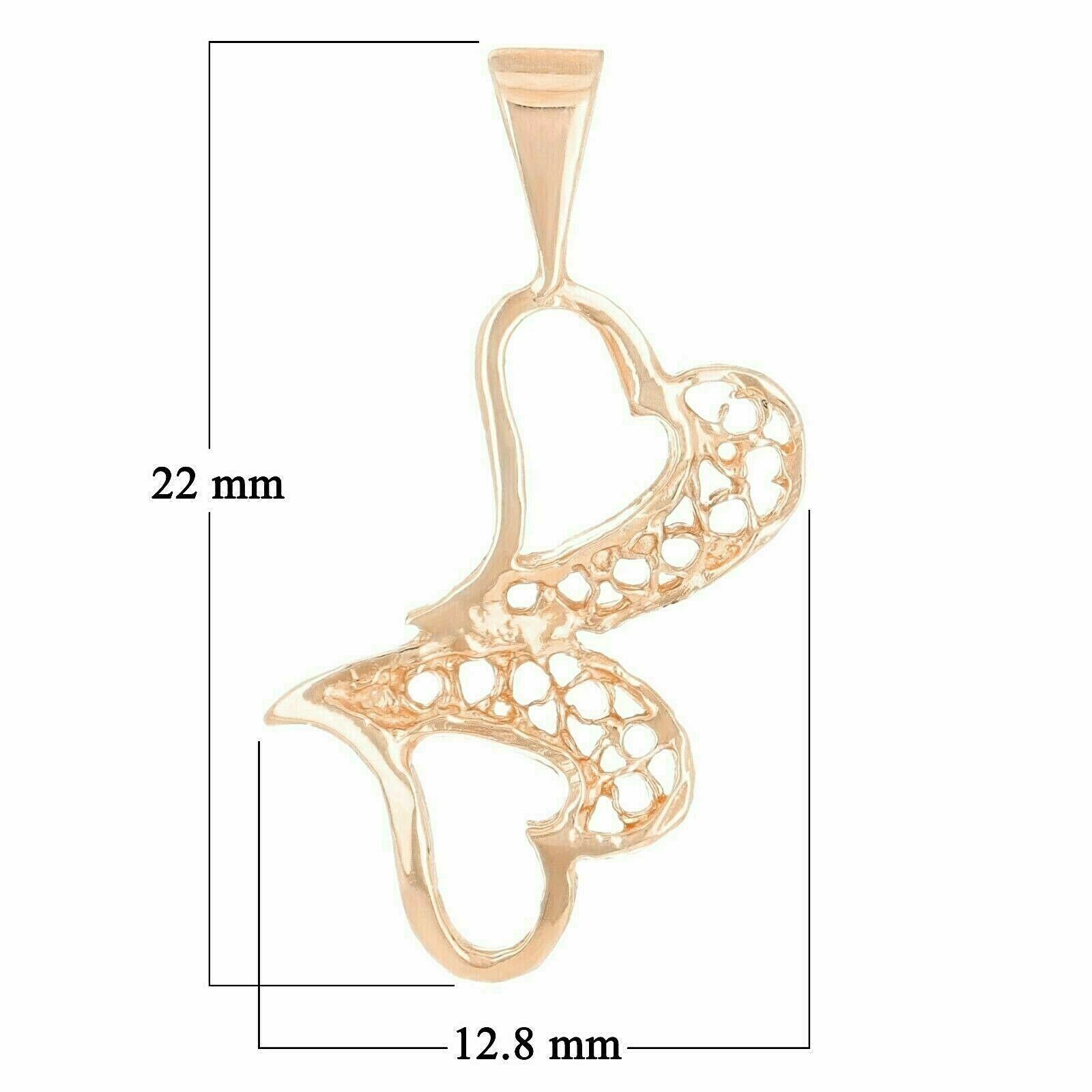14K Rose Gold Double Heart Charm Pendant 0.8 gram