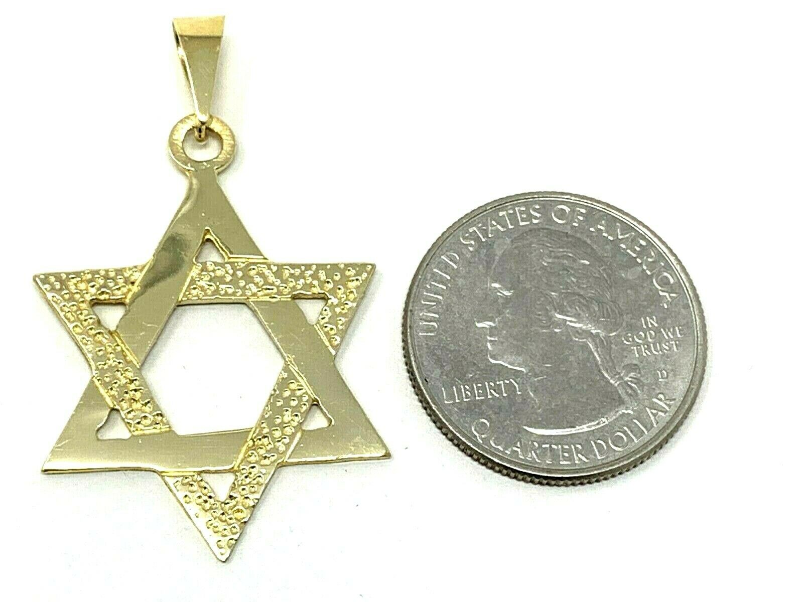 14k Yellow Gold Jewish Star of David Charm Pendant 1.75" 4.7 grams