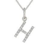 14k White Gold Diamond Initial Letter H Charm Pendant Necklace 18" - Letter H,White