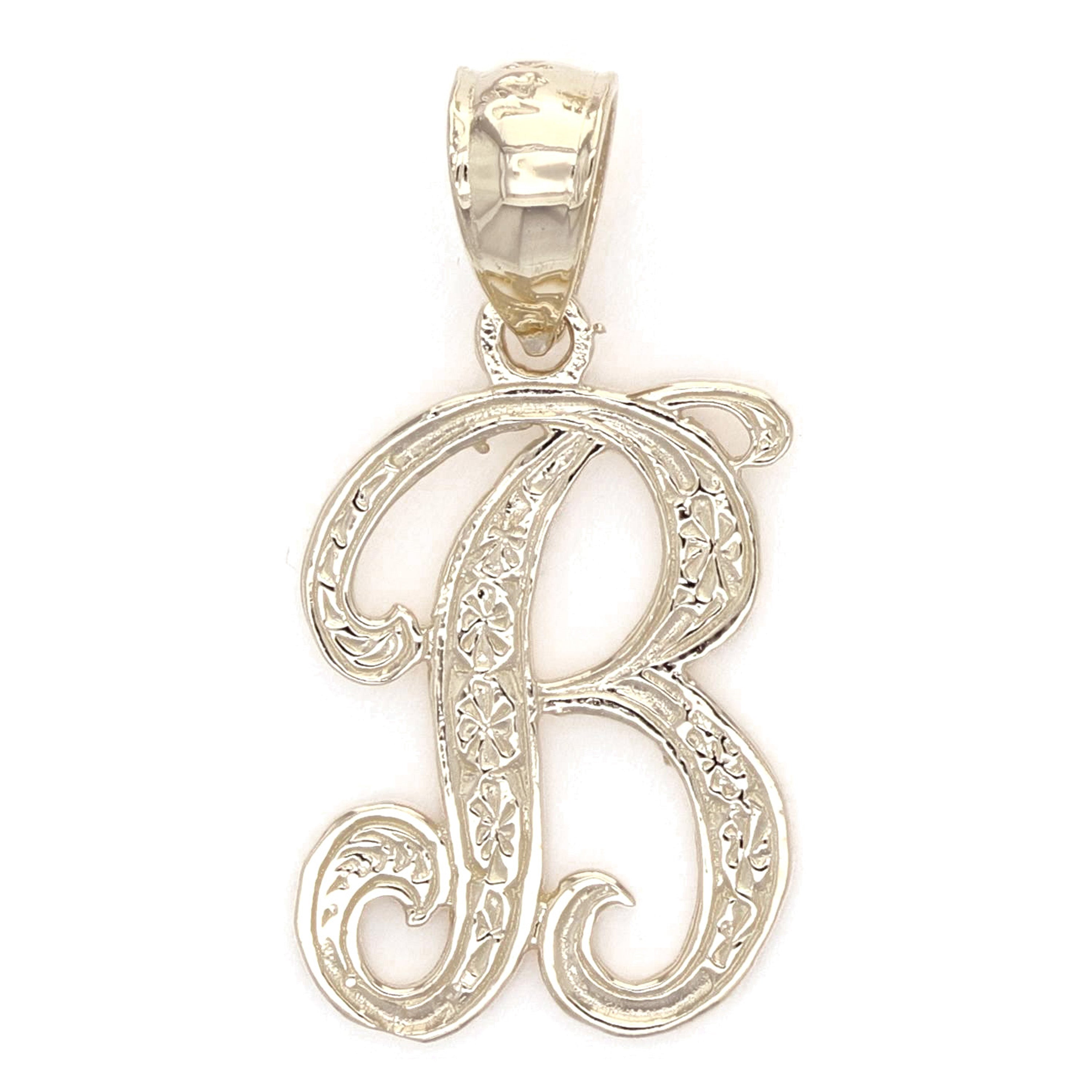 14k Yellow or White Gold Initial Letter B Alphabet A-Z Charm Pendant - Letter B,Yellow