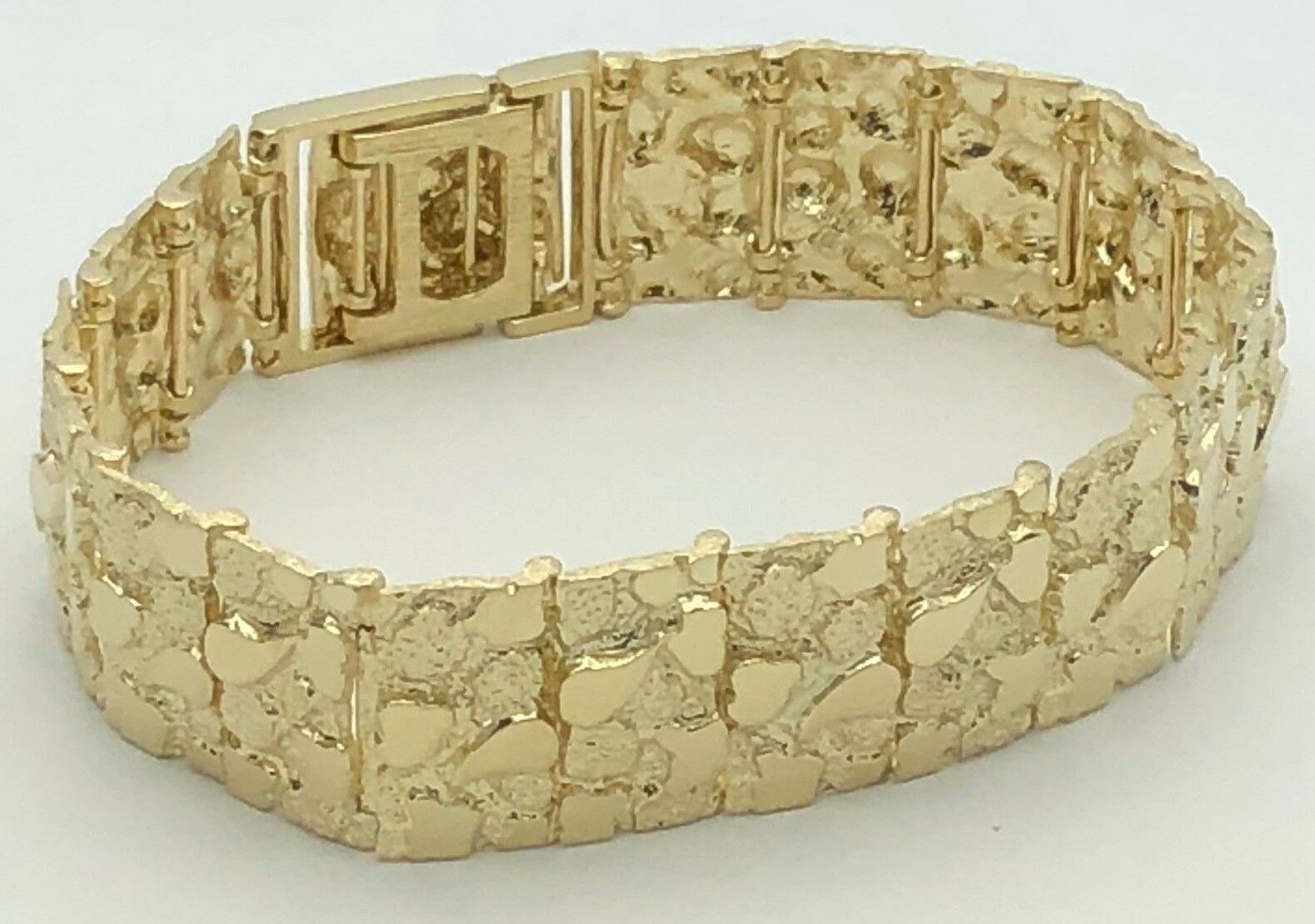 Men's Solid 10k Yellow Gold Nugget Bracelet Adjustable 8" 18.5mm 43.8 grams