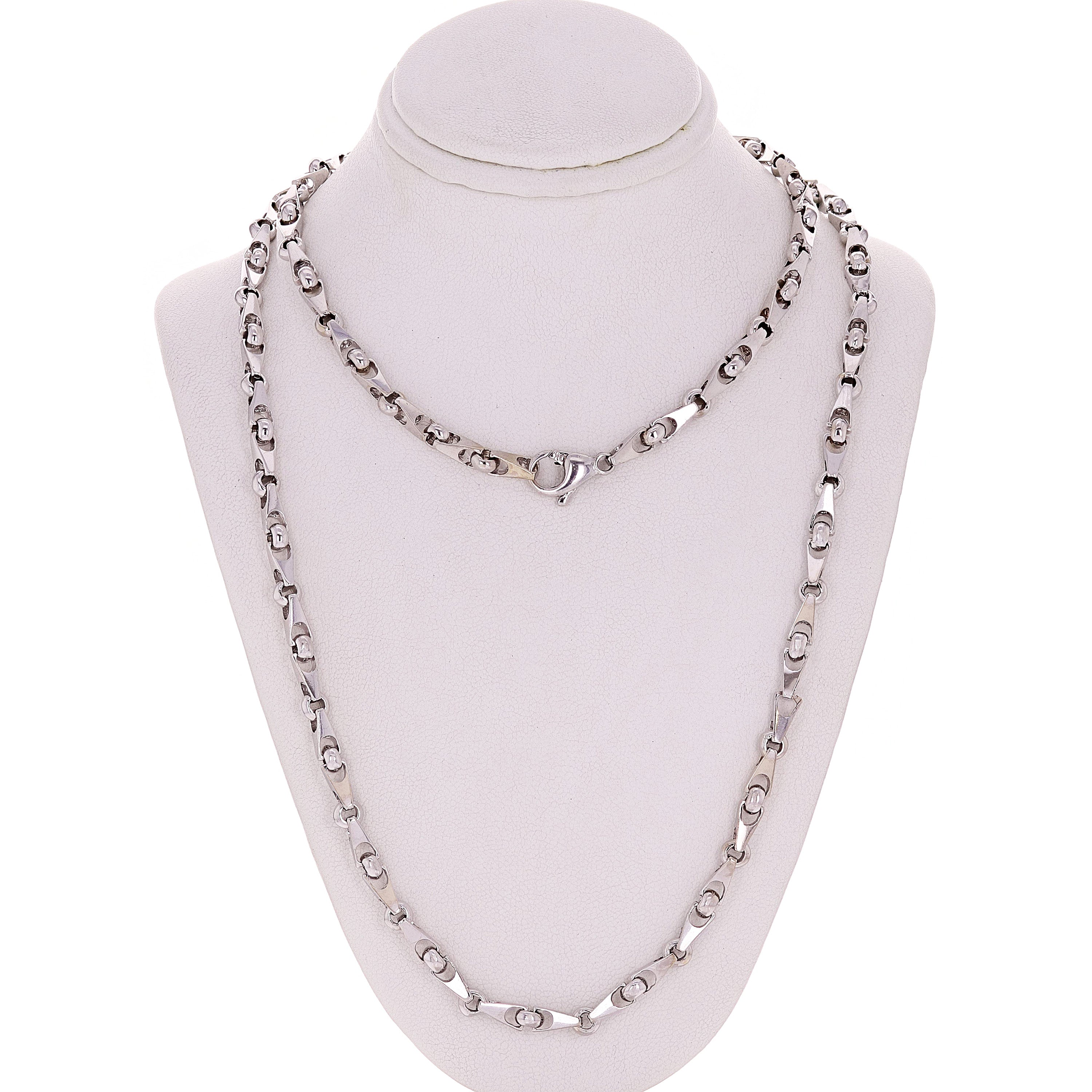 14k White Gold Handmade Fashion Link Necklace 24" 4.5mm 44.5 grams - White,24"