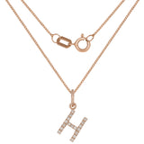 14k Rose Gold Diamond Initial Letter H Charm Pendant Necklace 18" - Letter H,Rose
